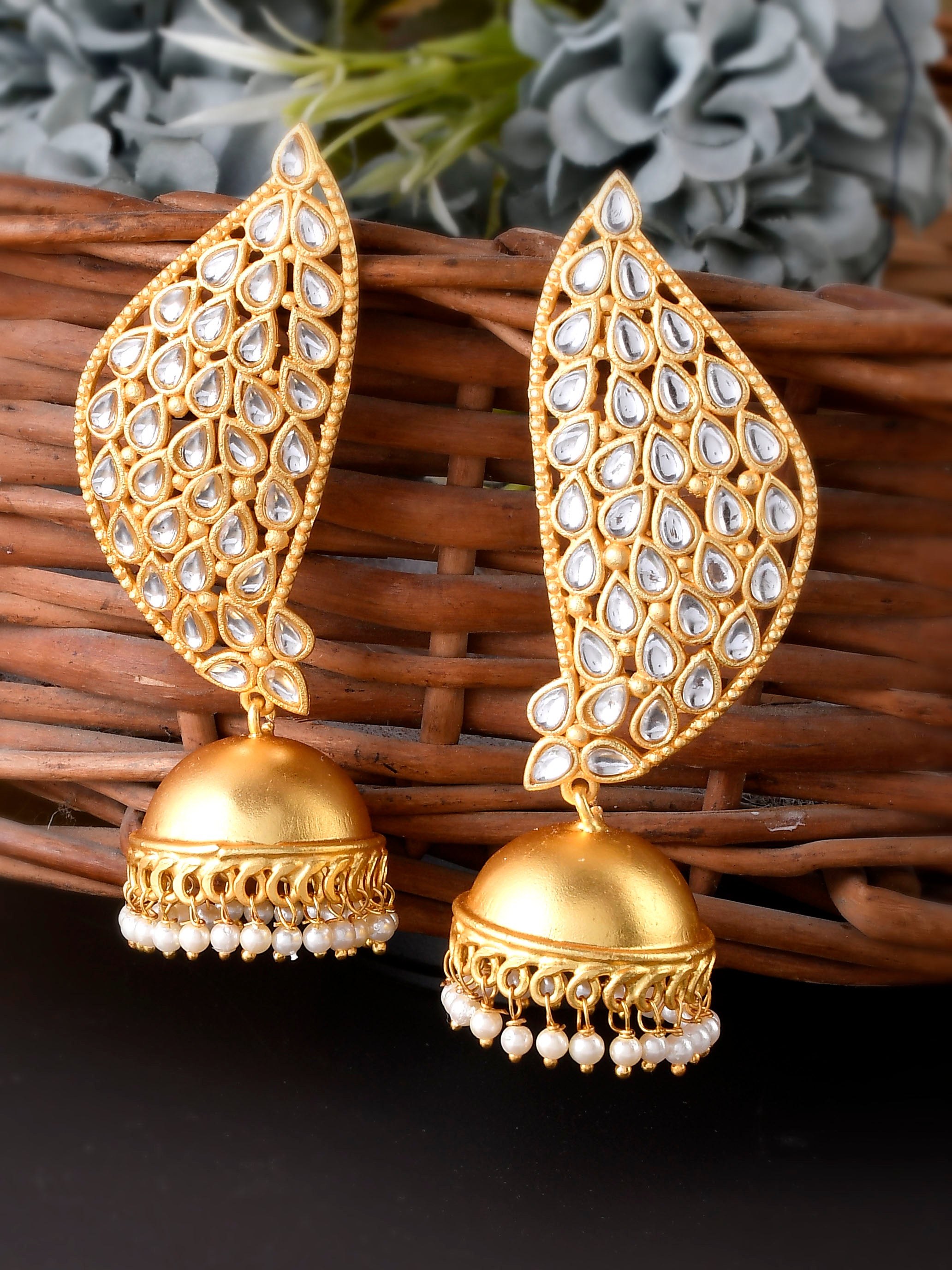 Gold-Toned Leaf Shape Hook Earrings