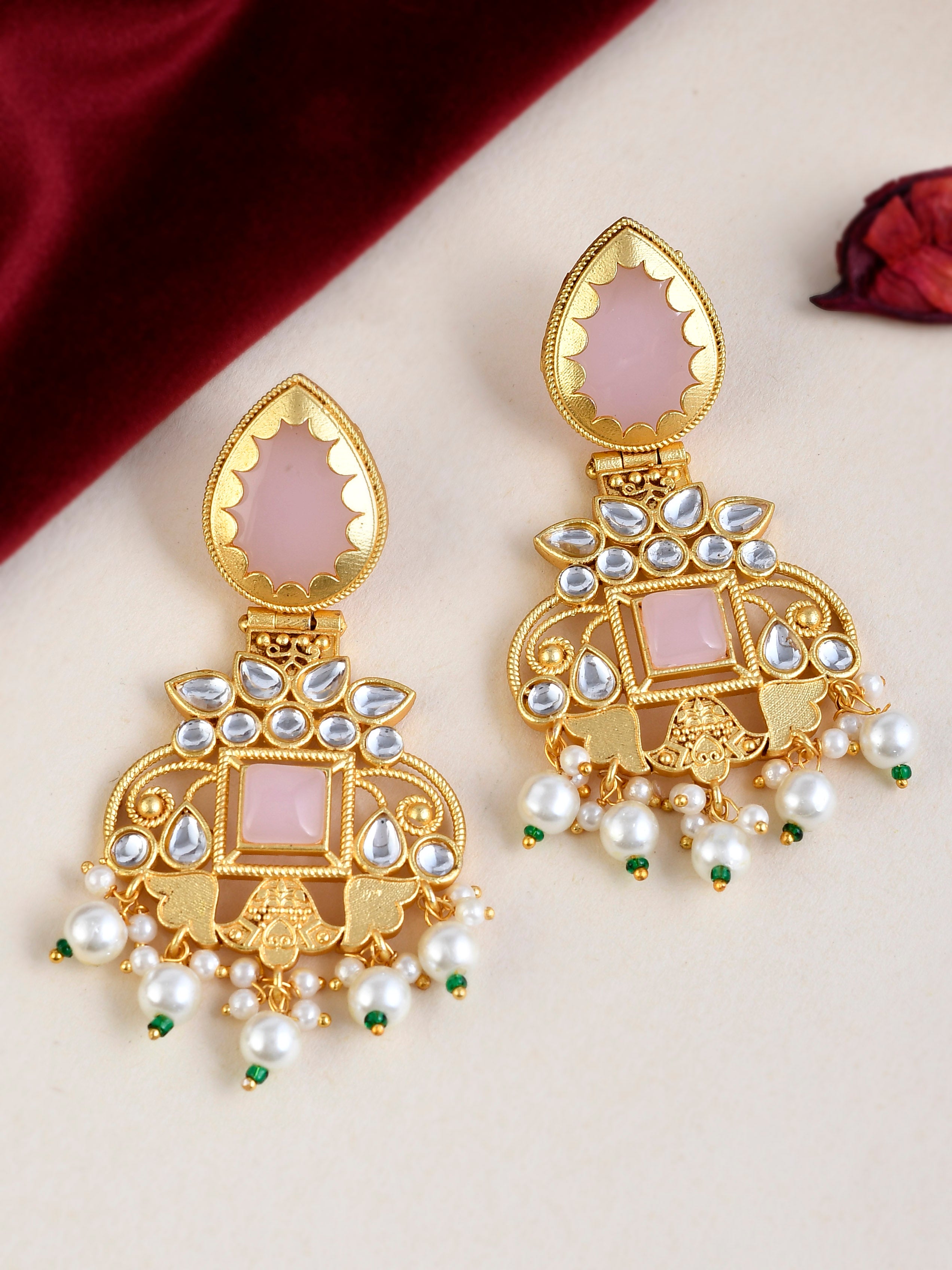 Pink beaded flower hoop earrings - Dimasa Ethnic Collections