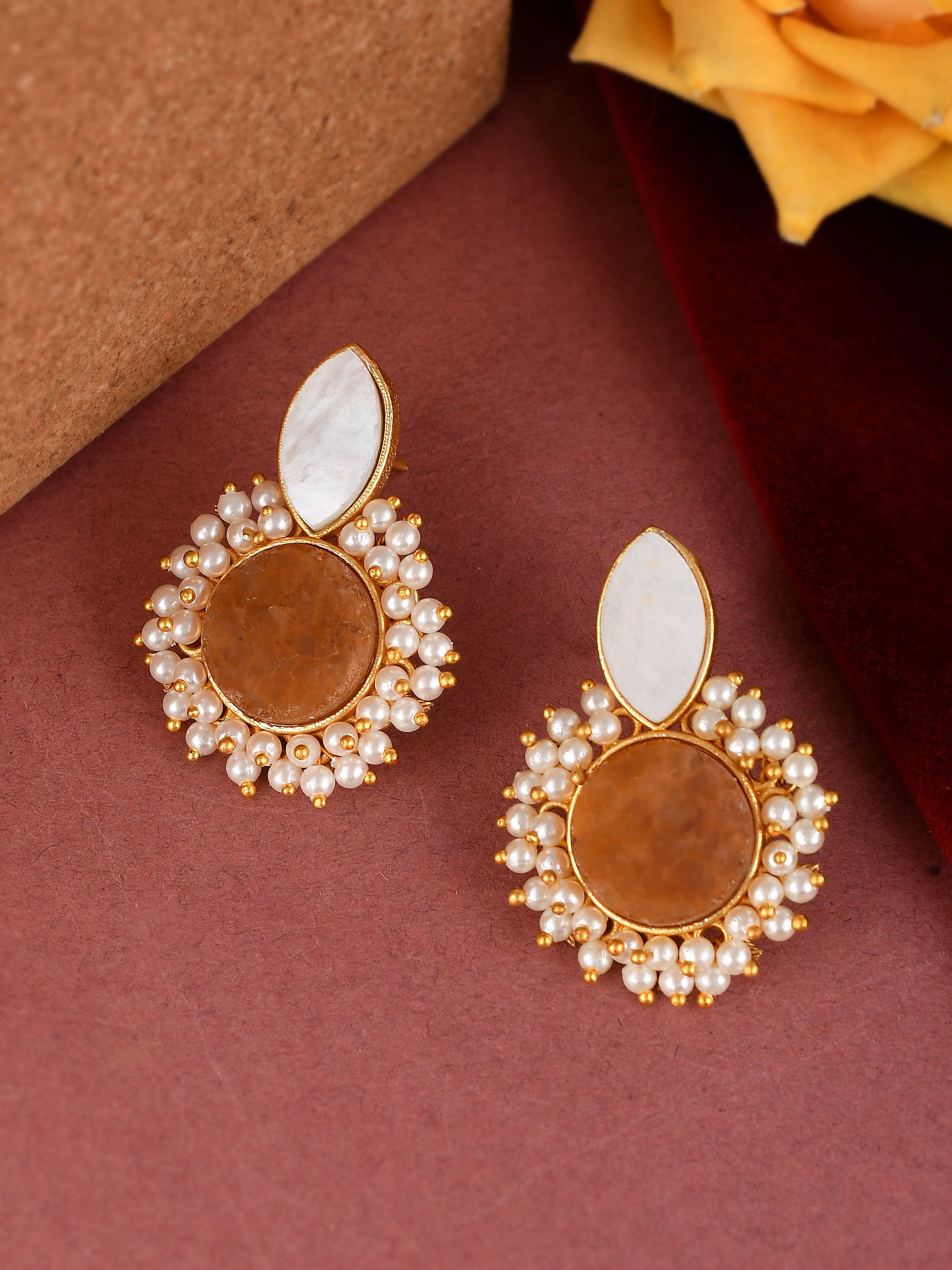 Gold Plated Circular Fancy Stylish Stud Stone Earrings for Women Online
