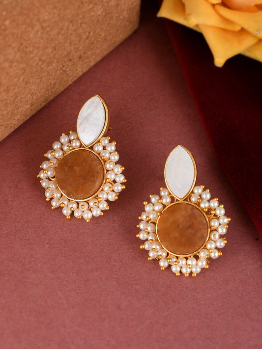 Gold Plated Circular Fancy Stylish stud  Stone Earrings