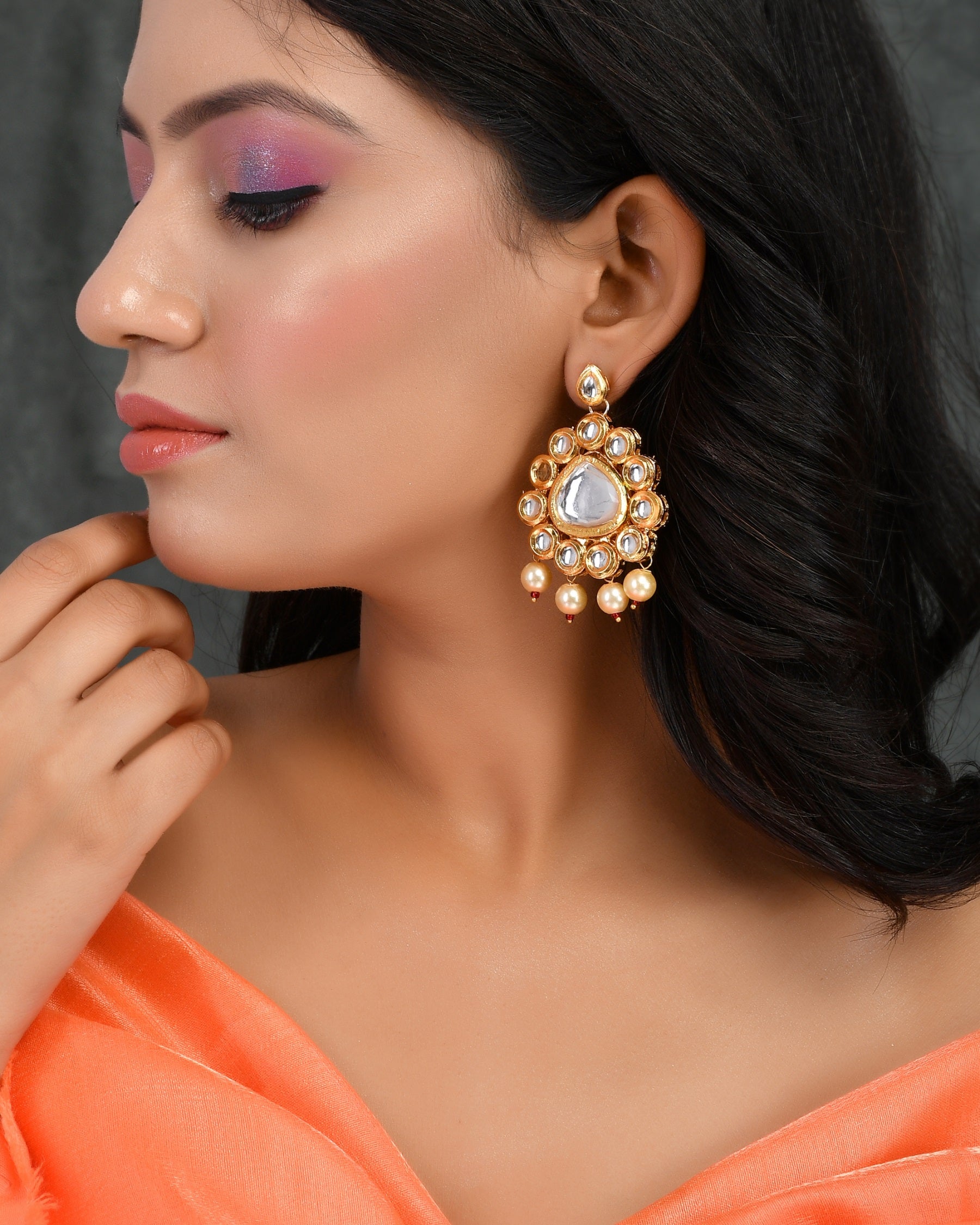 Buy Accessher Pink Lightwieight Elegant Kundan Earrings With Enamel Details  Embellished With Kundan online