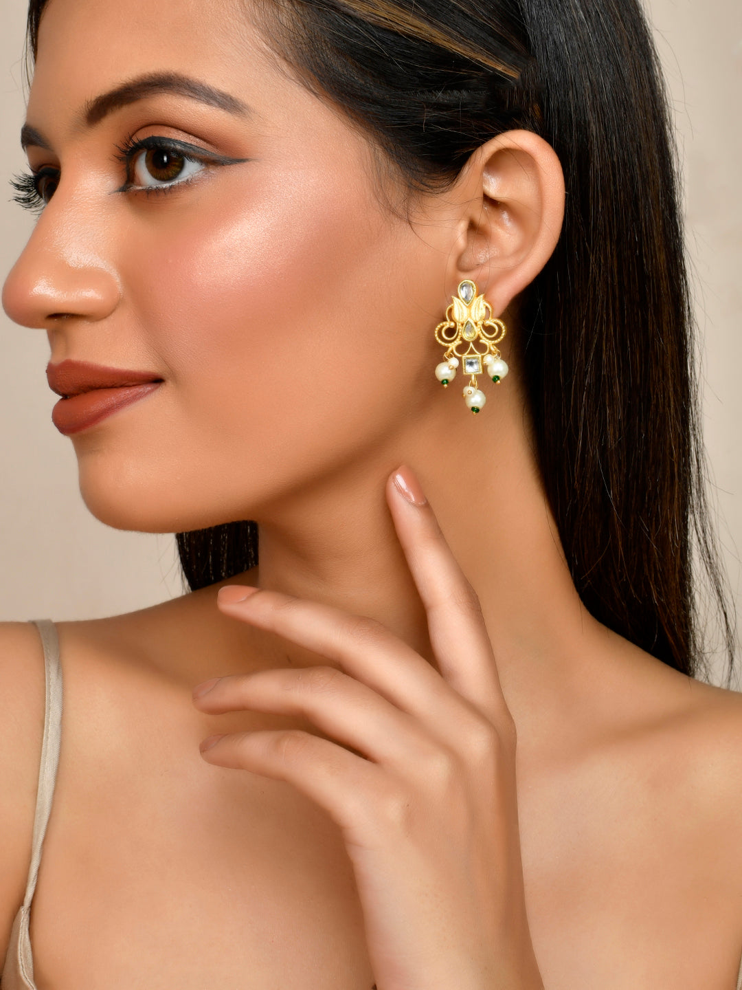 Gold Plated Handcrafted Kundan Stud Earrings