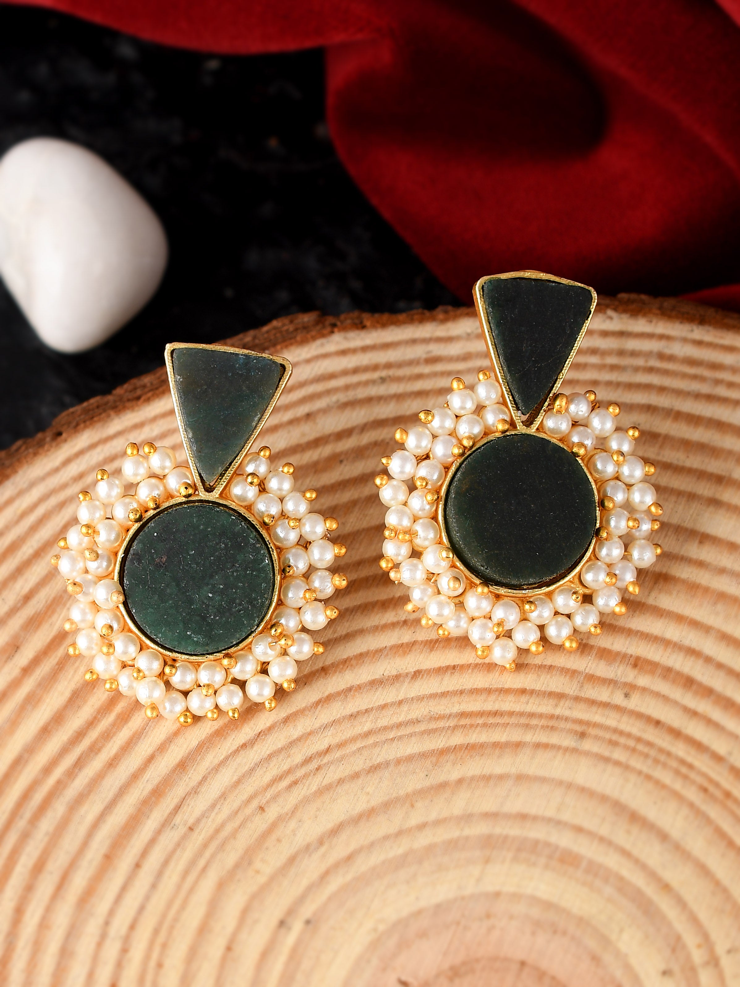 Shop Coral Stone Studs Online | 92.5 Gold Plated Stone Earrings Collections  – The Amethyst Store