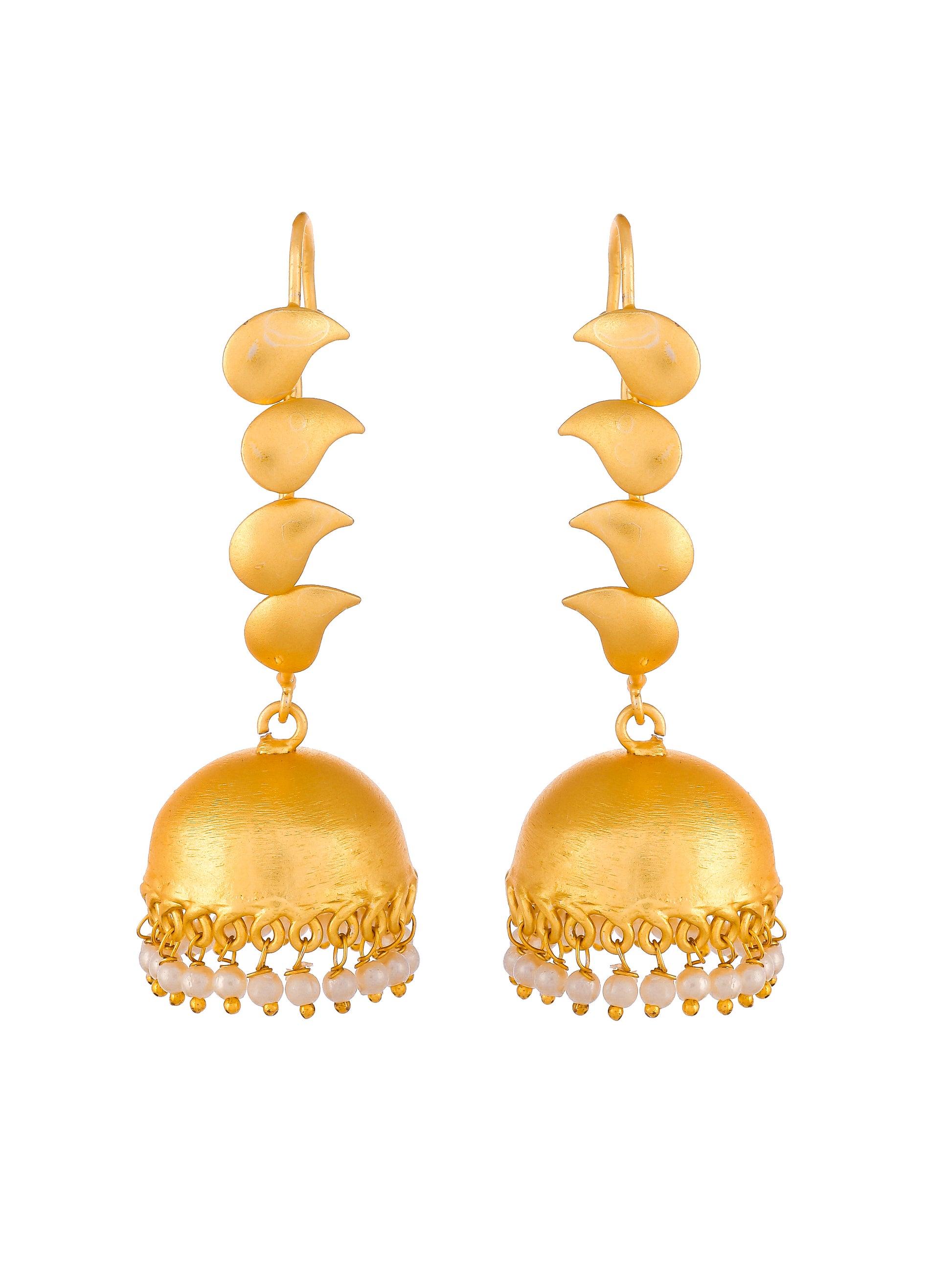 Gold Plated Leaf Design Jhumka Earrings