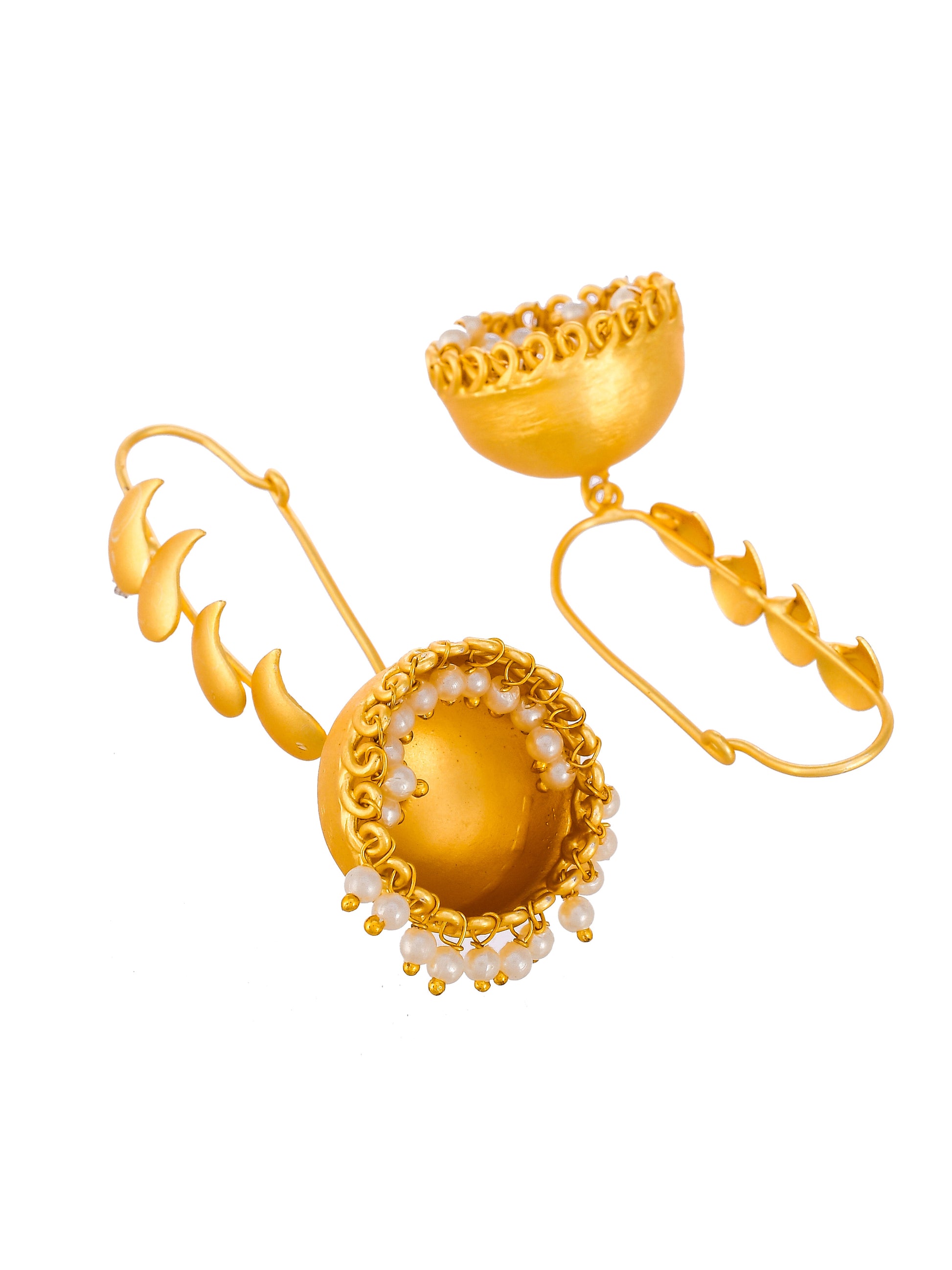 Gold Plated Leaf Design Jhumka Earrings