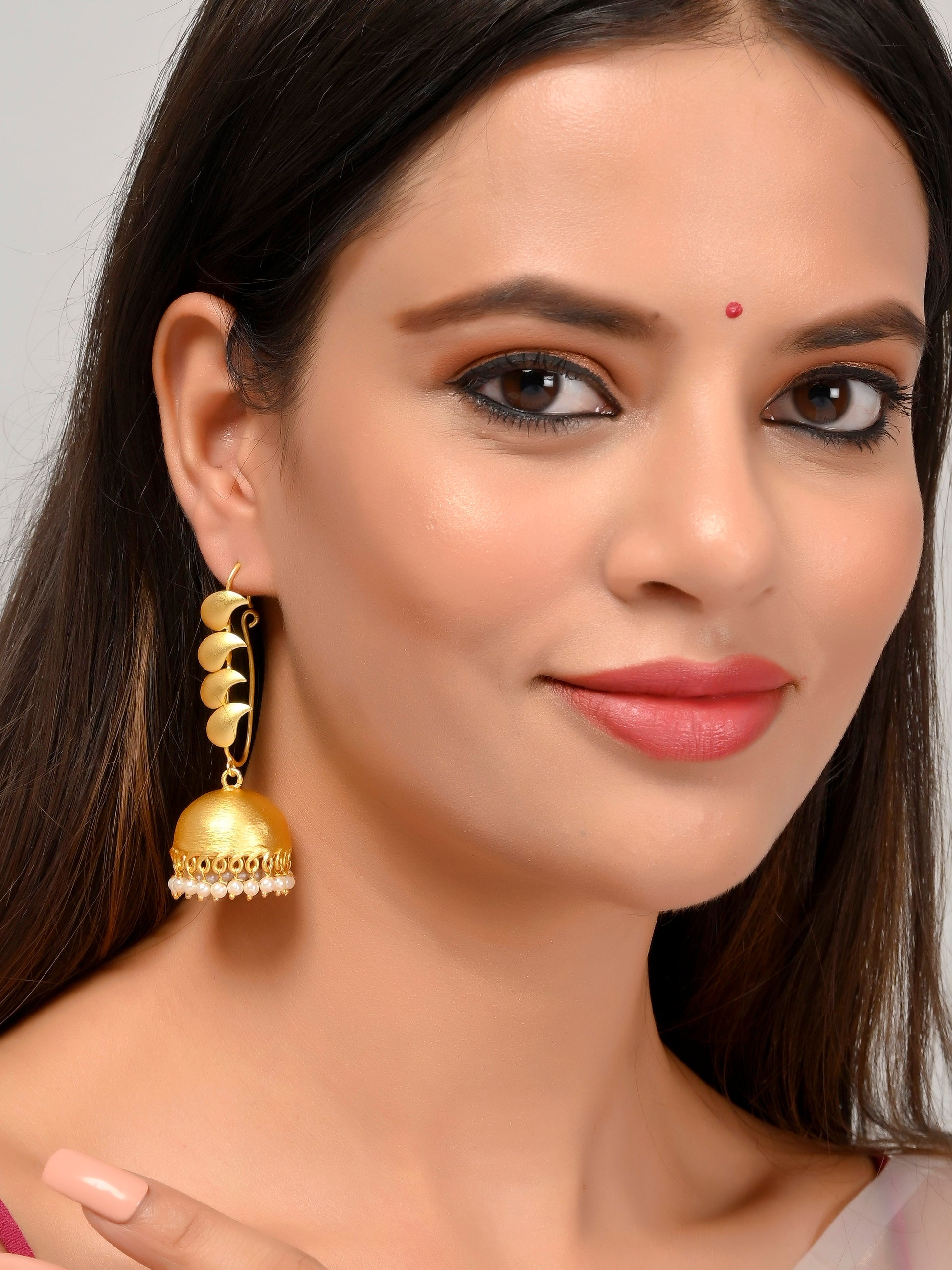 Gold Plated Leaf Design Jhumka Earrings