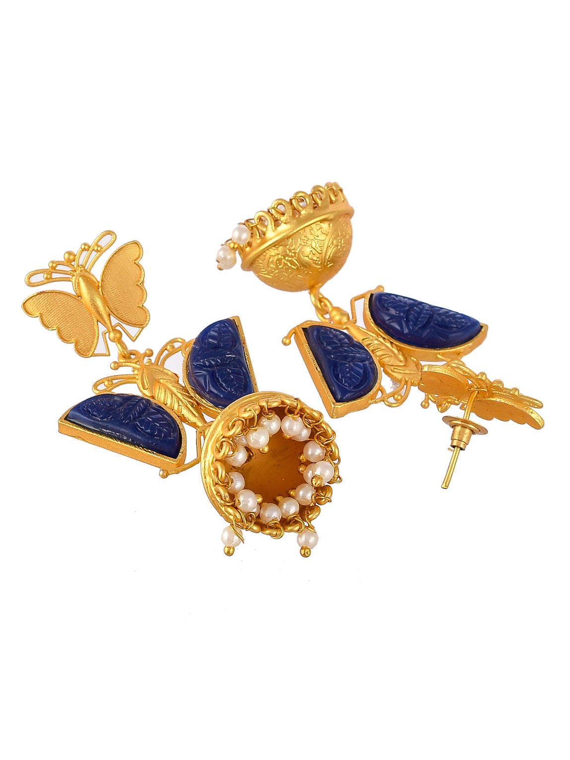 Gold Plated Blue Stone Stub Butterfly Design Drop Earrings