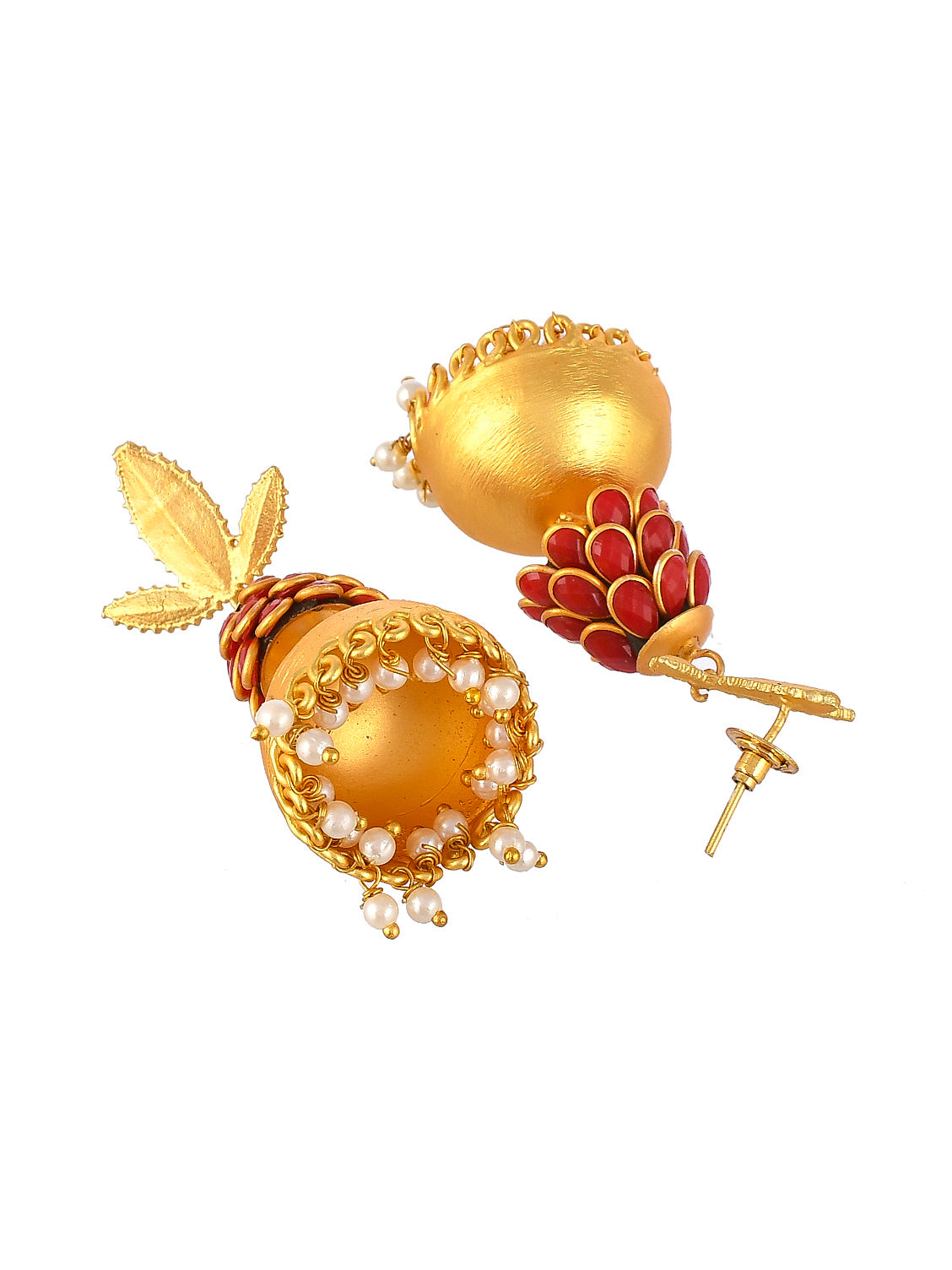 Gold Plated orange Stone Studded Jhumka Earrings
