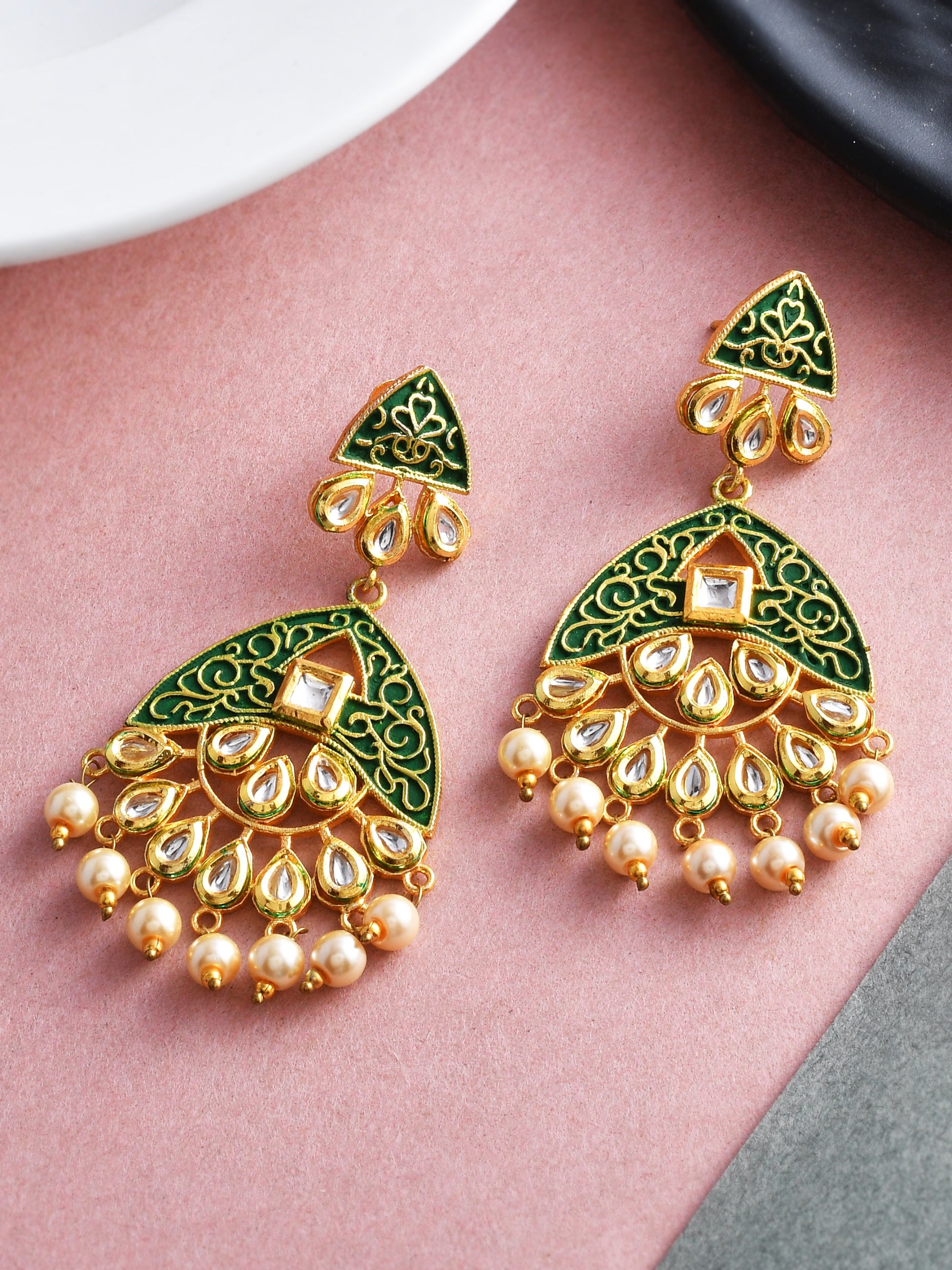 Enamelled Kundan Earrings for Wedding Outfit Online