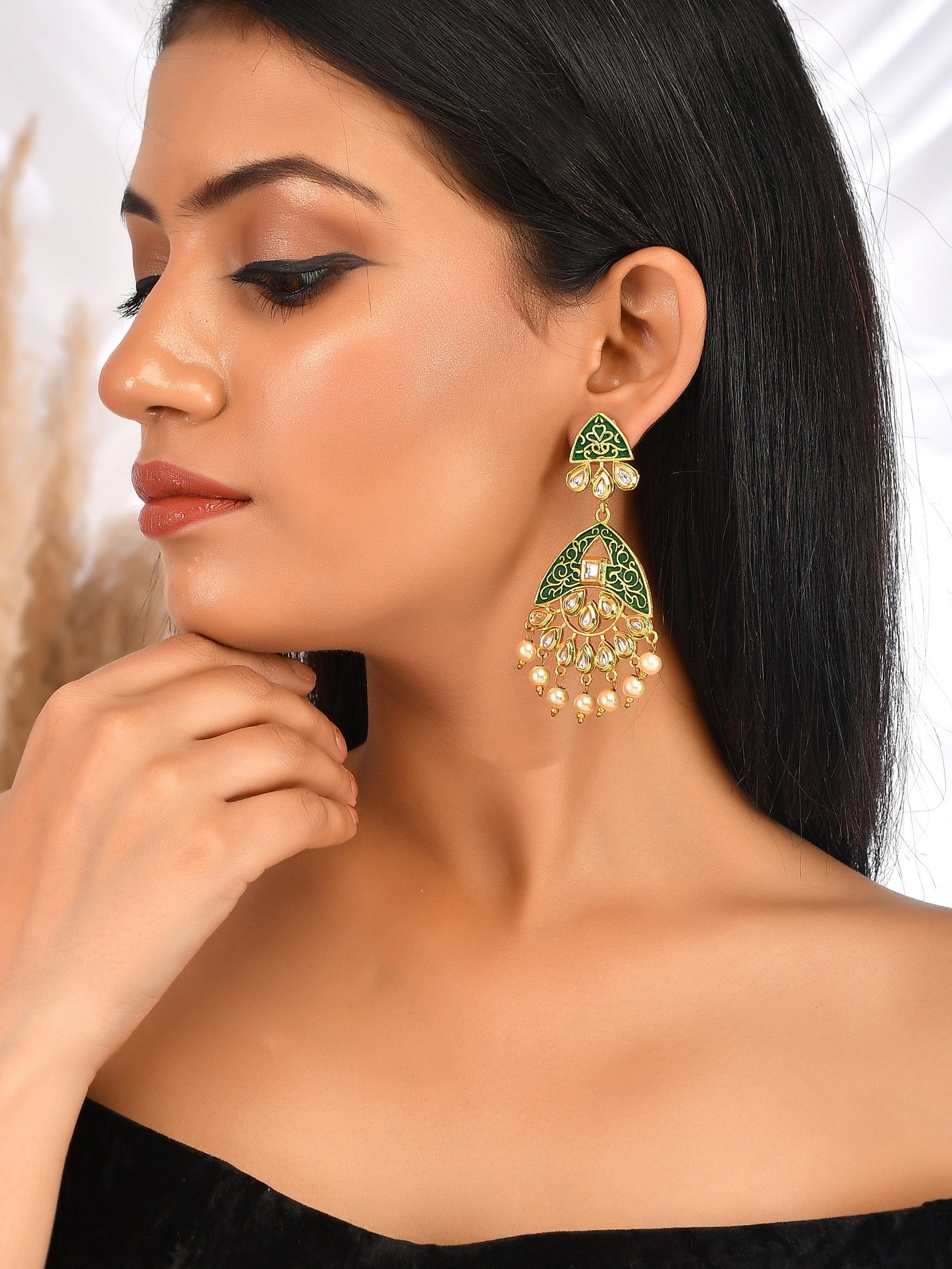 Enamelled Kundan Earrings