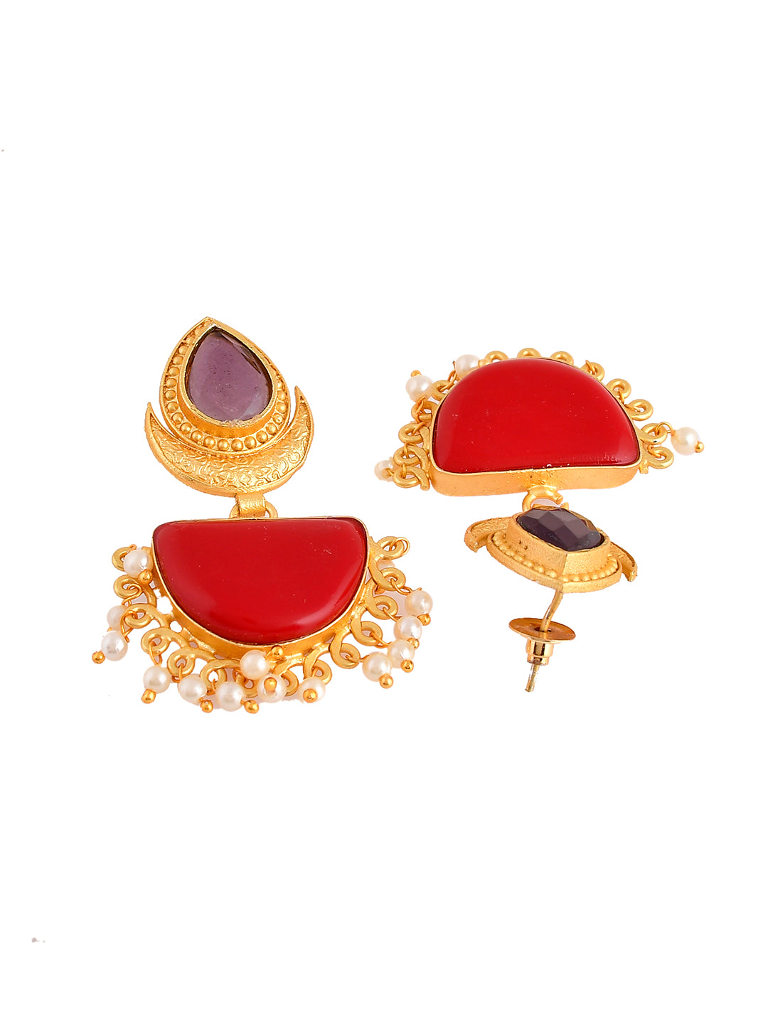 Red Stone Traditional Chandbali Earrings