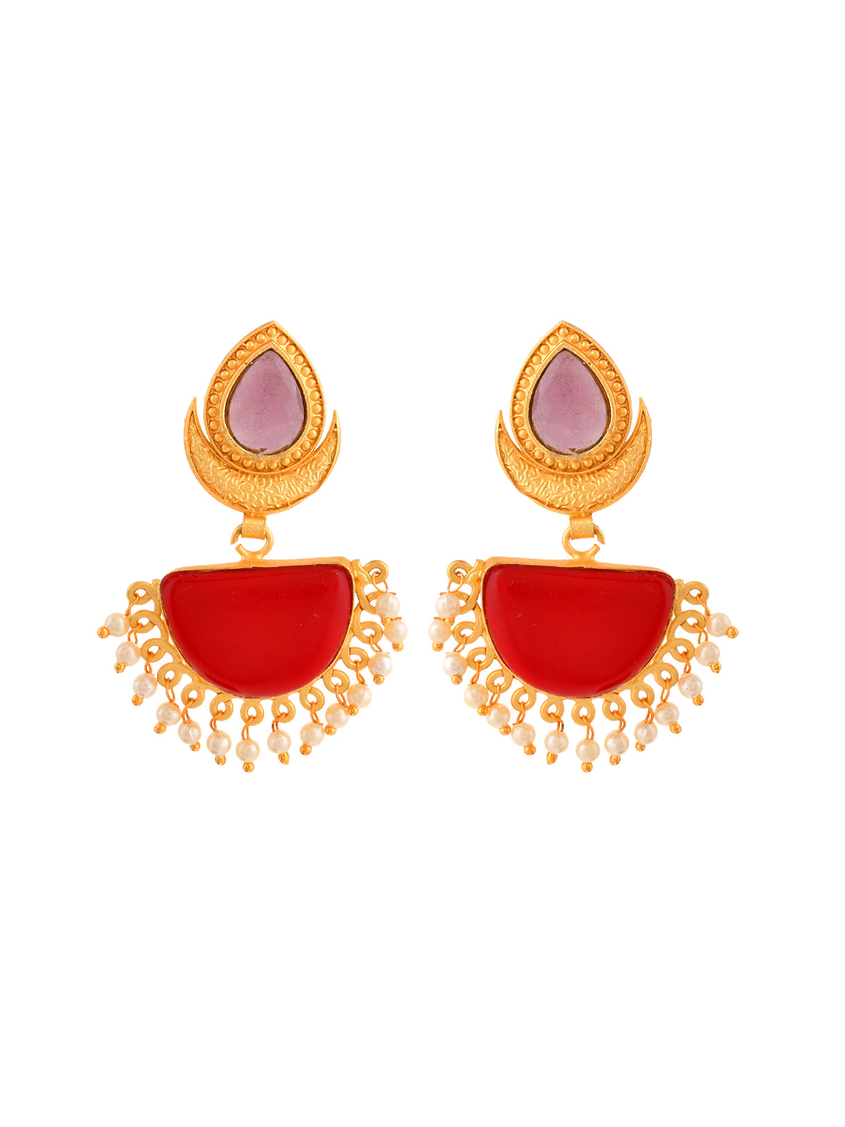 Red Stone Traditional Chandbali Earrings