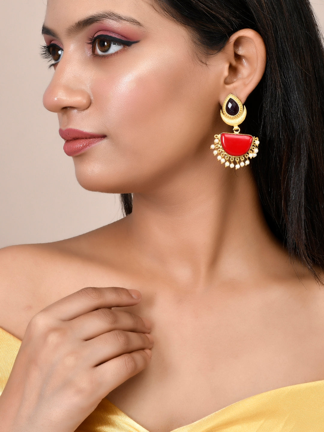 Red Stone Traditional Chandbali Earrings
