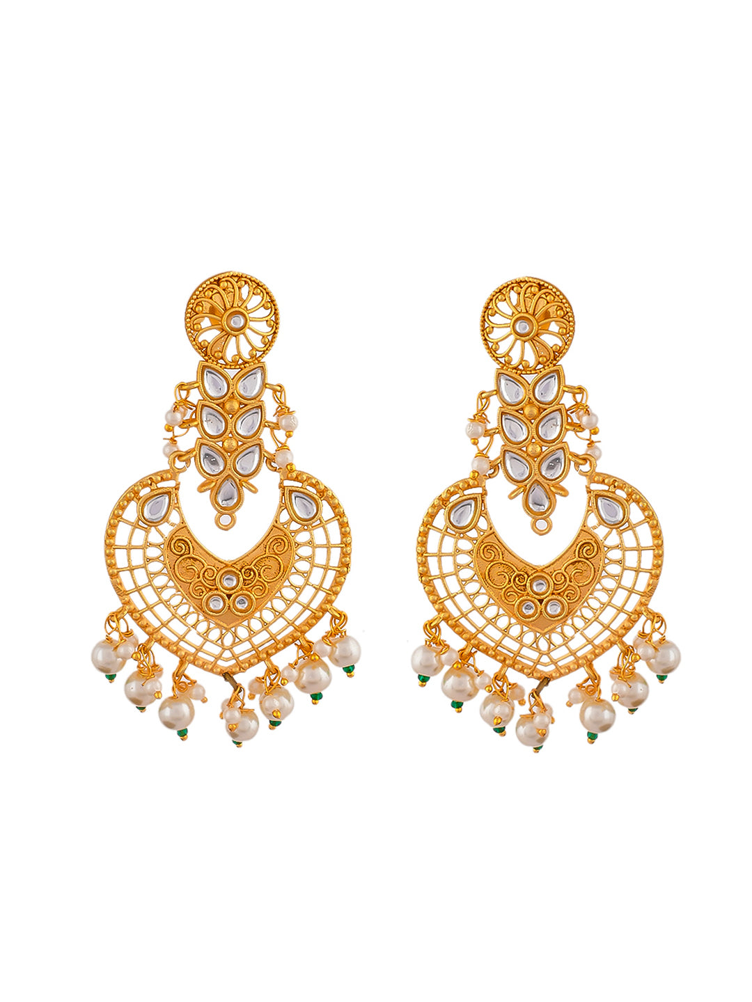 Gold Plated Kundan Chandbali Pearl Heavy Earrings