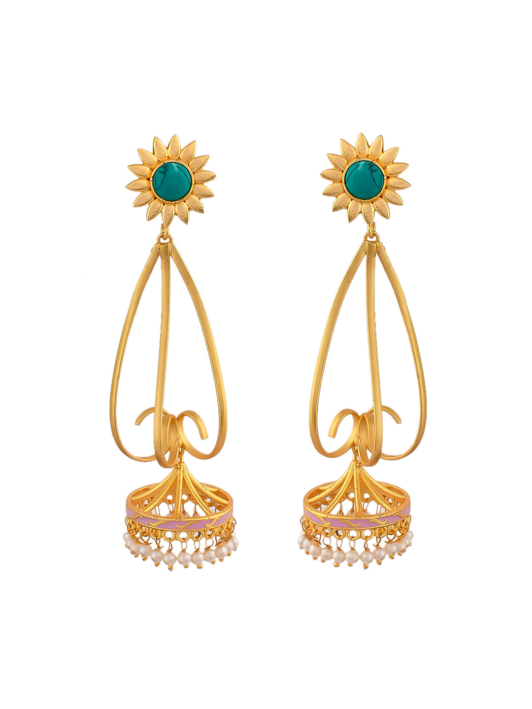Gold Plated Turquoise Long Jhumka Earrings