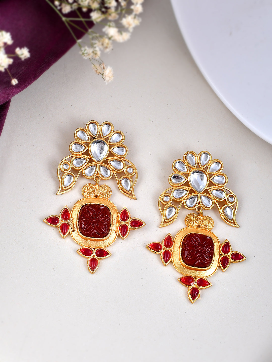 White on sale kundan earrings