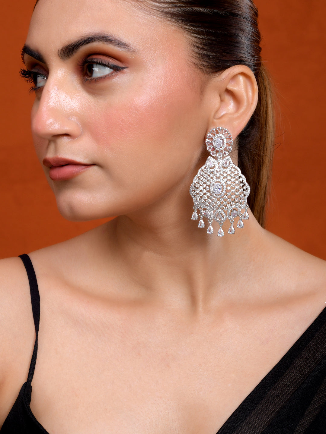 CZ Stone Floral Drop Earrings for Women | Party Wear Dangle Earrings
