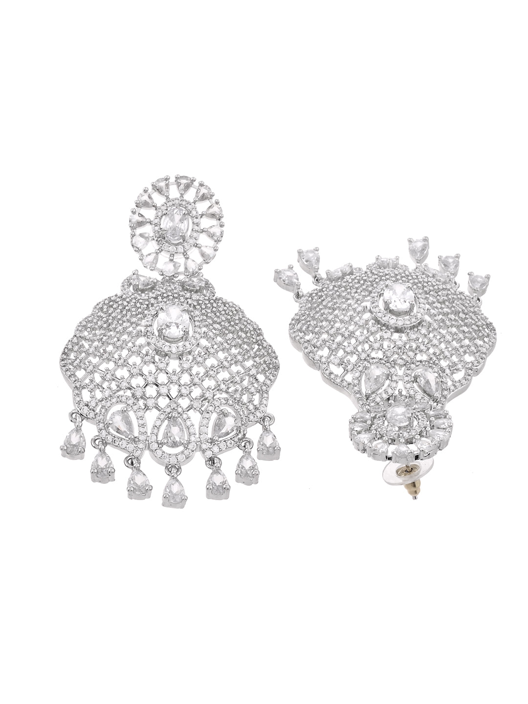 CZ Stone Floral Drop Earrings for Women | Party Wear Dangle Earrings