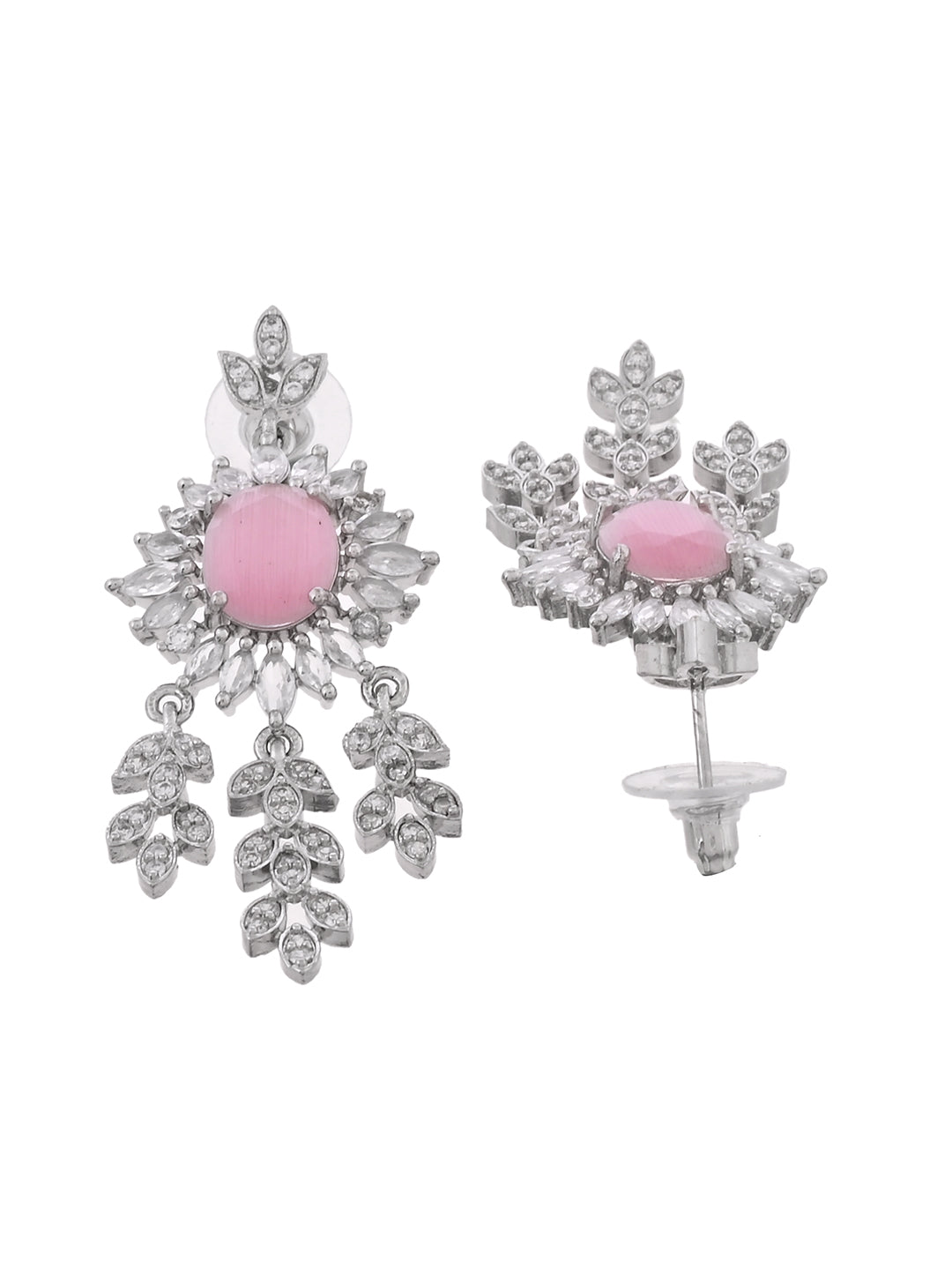 Silver Plated Chandbali Drop Earrings for Women | CZ Leaf Dangle Earrings