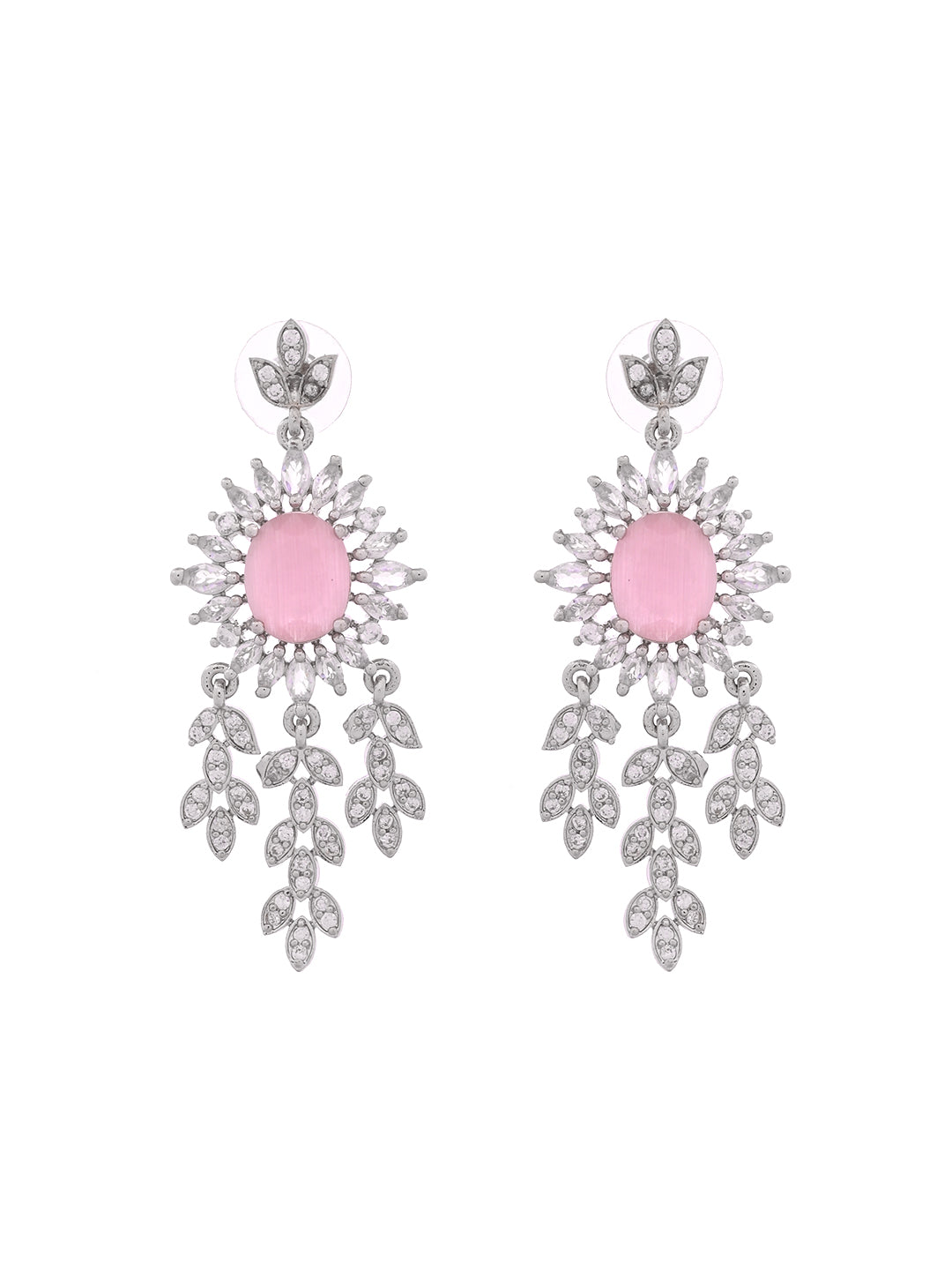 Silver Plated Chandbali Drop Earrings for Women | CZ Leaf Dangle Earrings