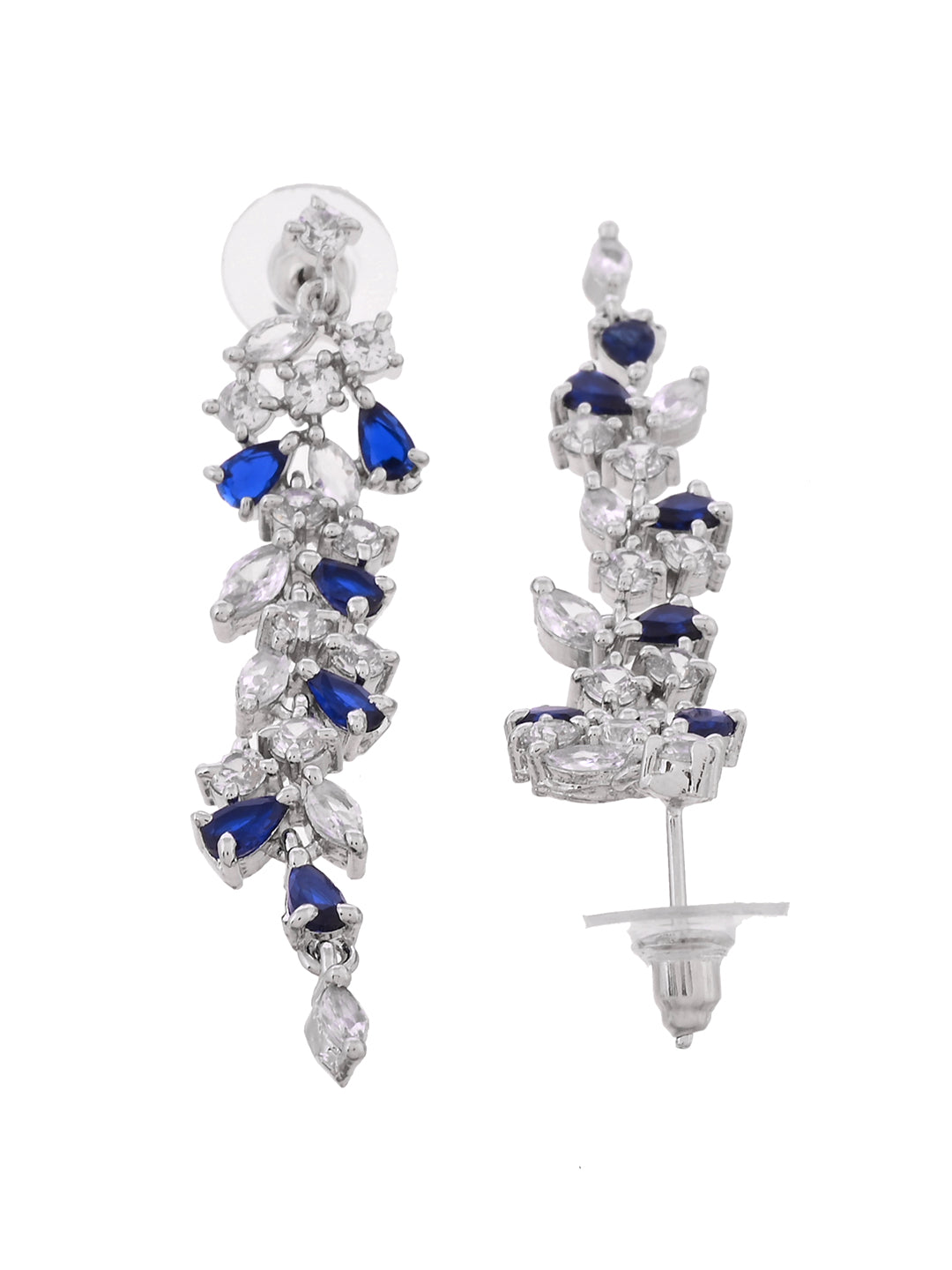 Floral CZ Long Drop Earrings for Women | Party Wear Dangle Earrings | Statement Crystal Earrings