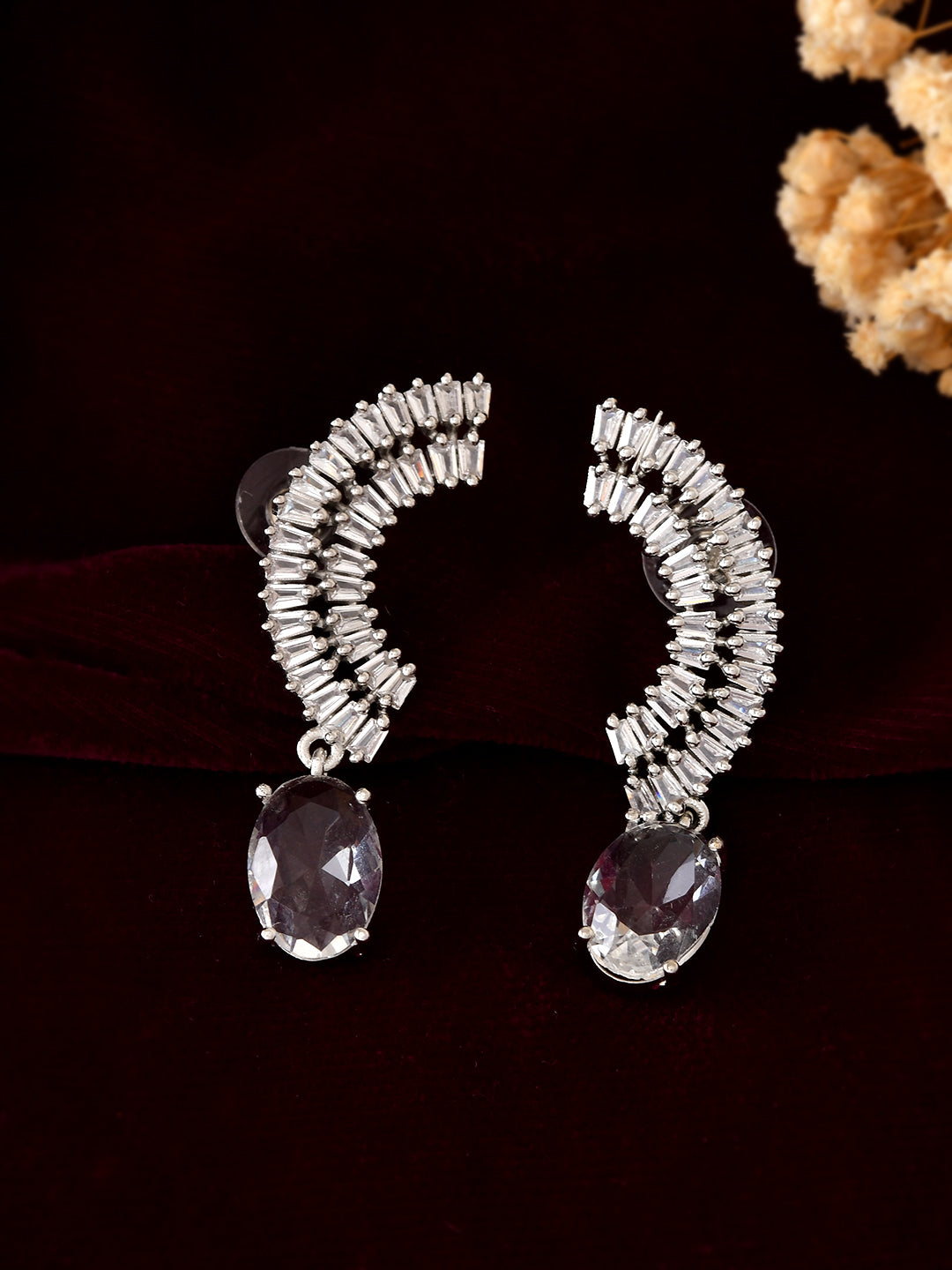 Silver Plated American Diamond Earrings for Women