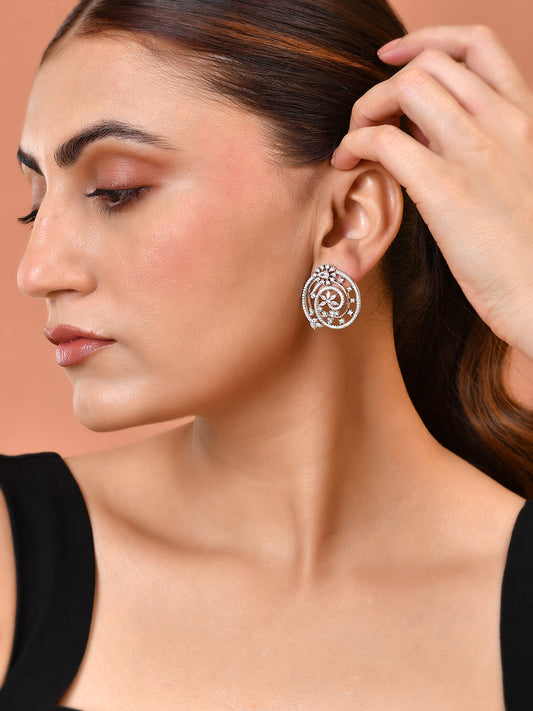 Silver Plated American Diamond Latest Statement Earrings For Women