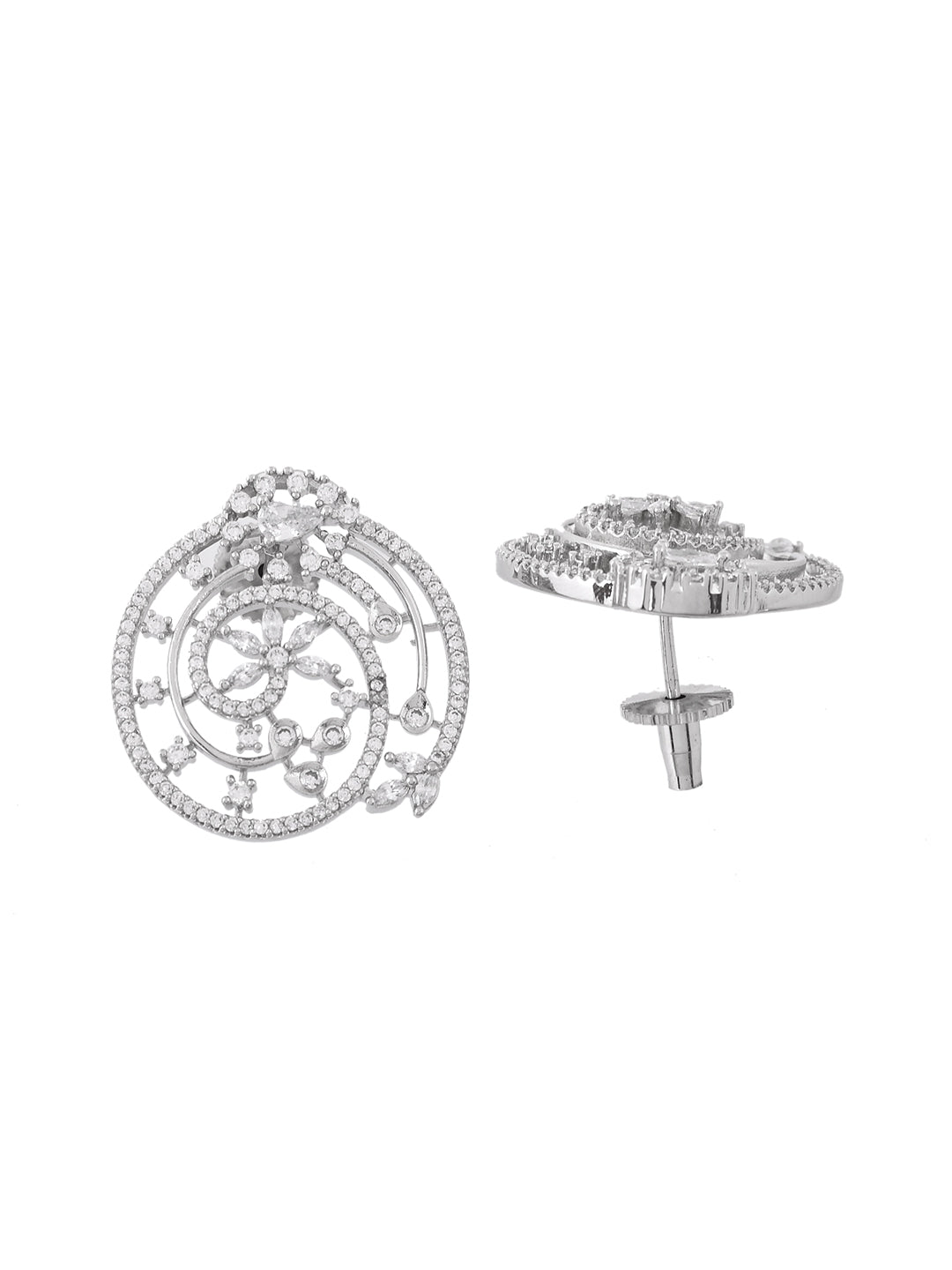 Silver Plated American Diamond Latest Statement Earrings For Women