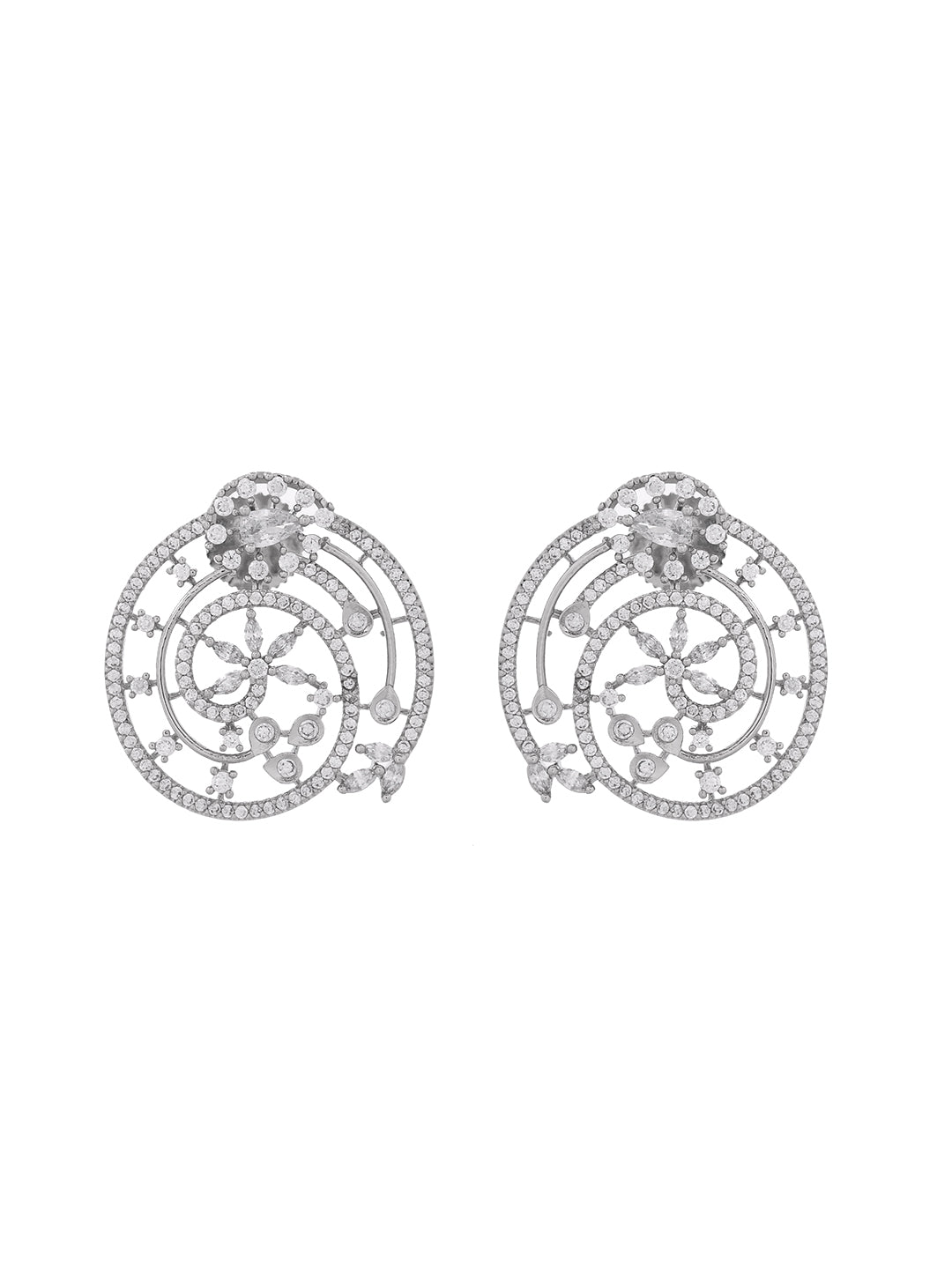 Silver Plated American Diamond Latest Statement Earrings For Women