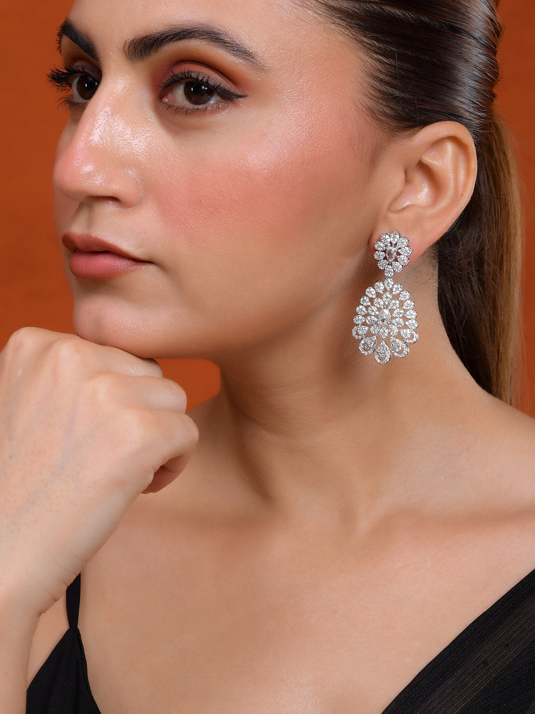 CZ Stone Floral Drop Earrings for Women | Party Wear Dangle Earrings