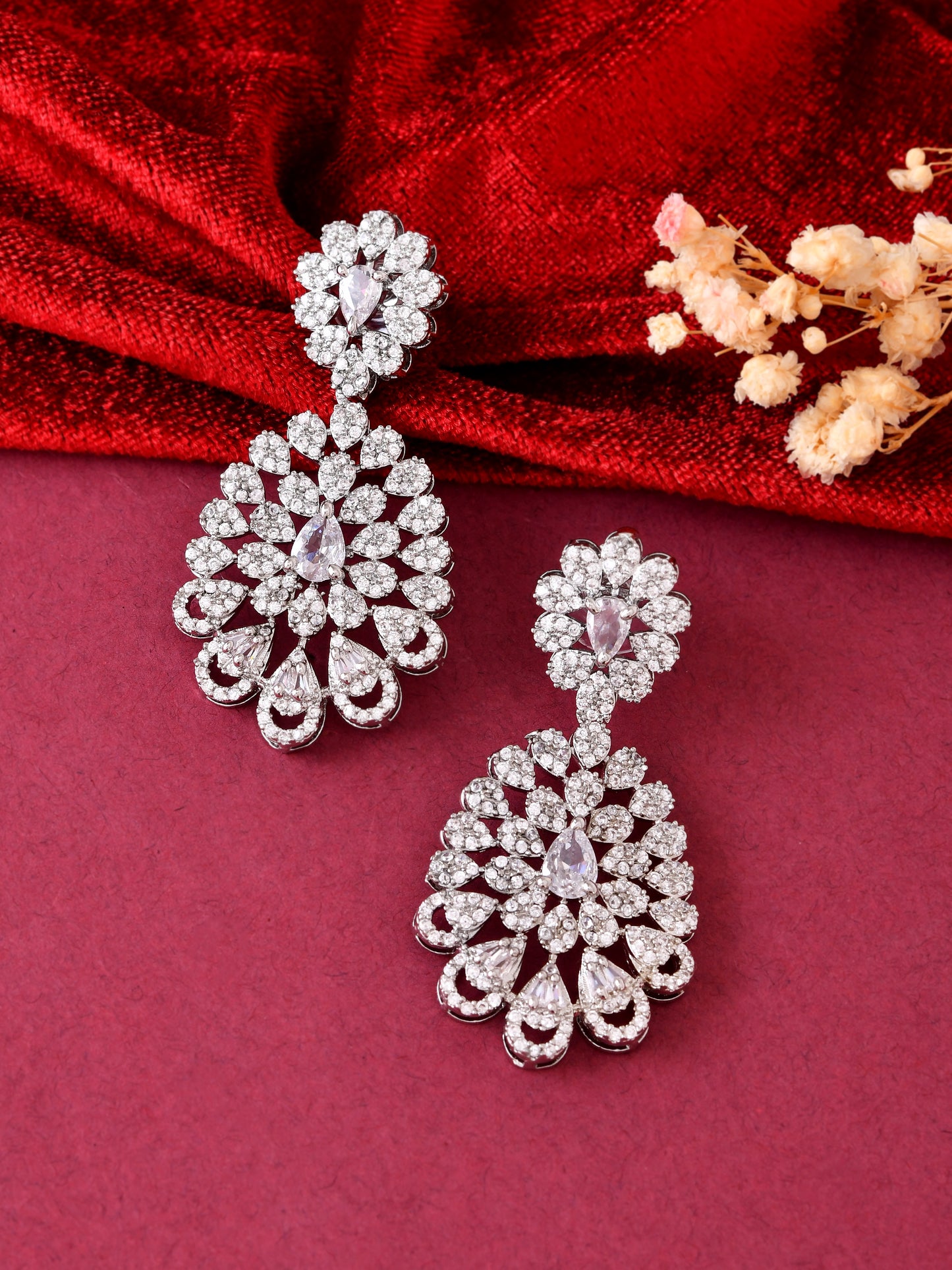 CZ Stone Floral Drop Earrings for Women | Party Wear Dangle Earrings