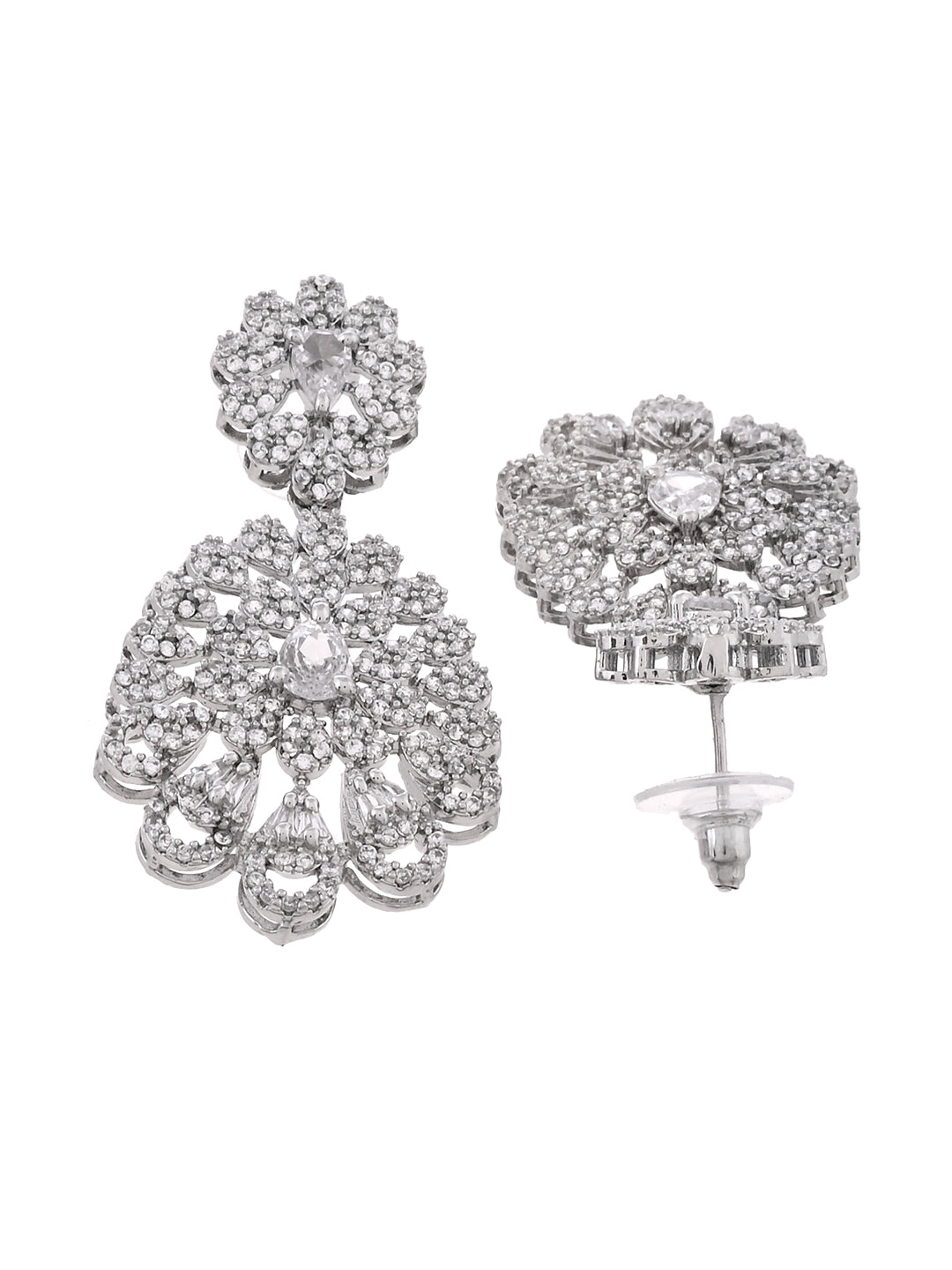 CZ Stone Floral Drop Earrings for Women | Party Wear Dangle Earrings