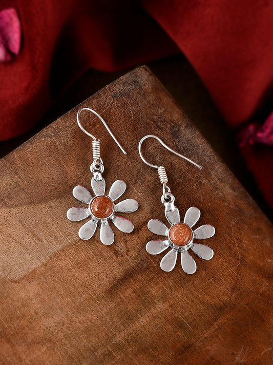 Silver Plated Orange Beaded Floral Drop Earrings for Women Online