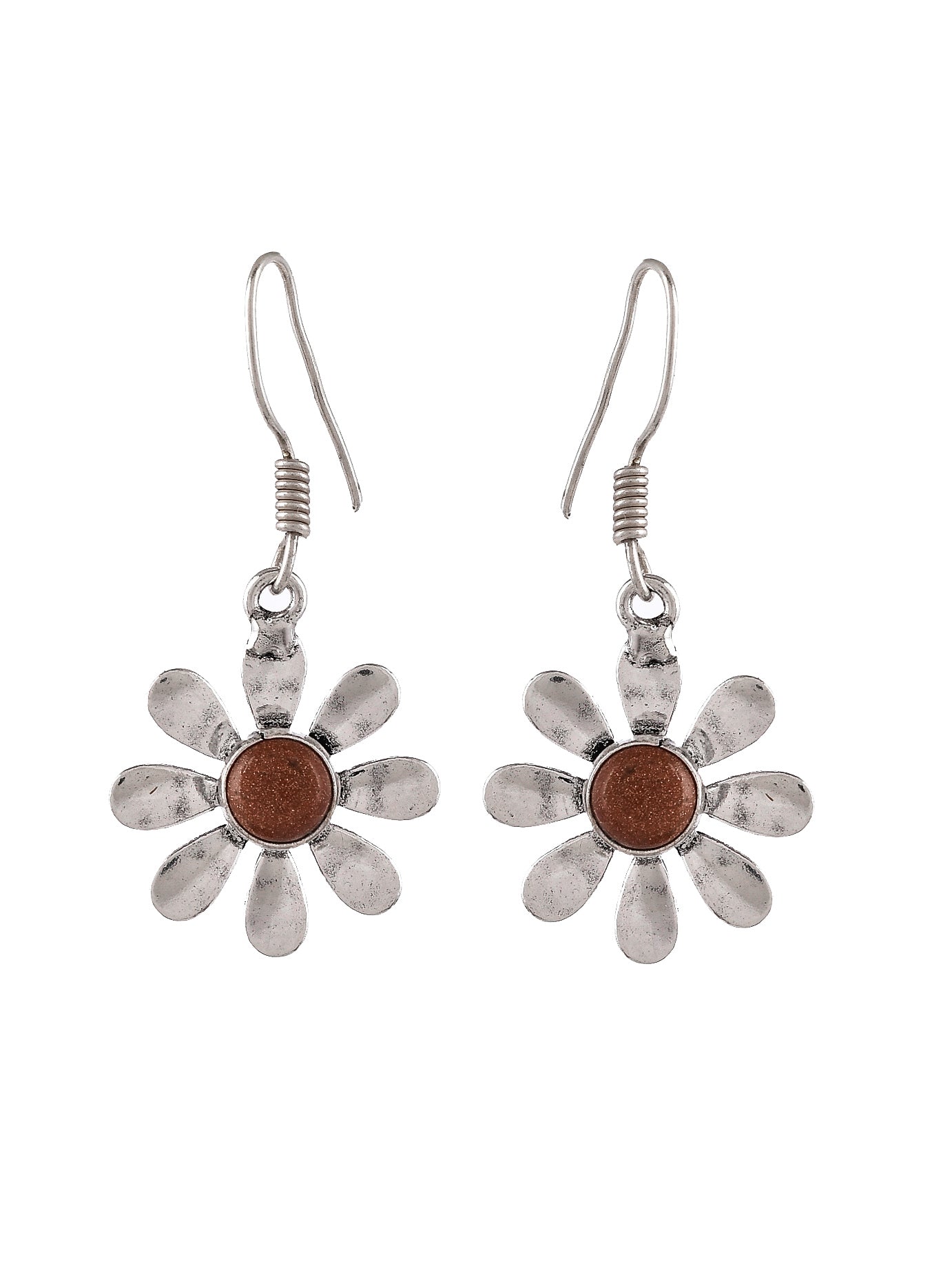 Silver Plated Orange Beaded Floral Drop earrings