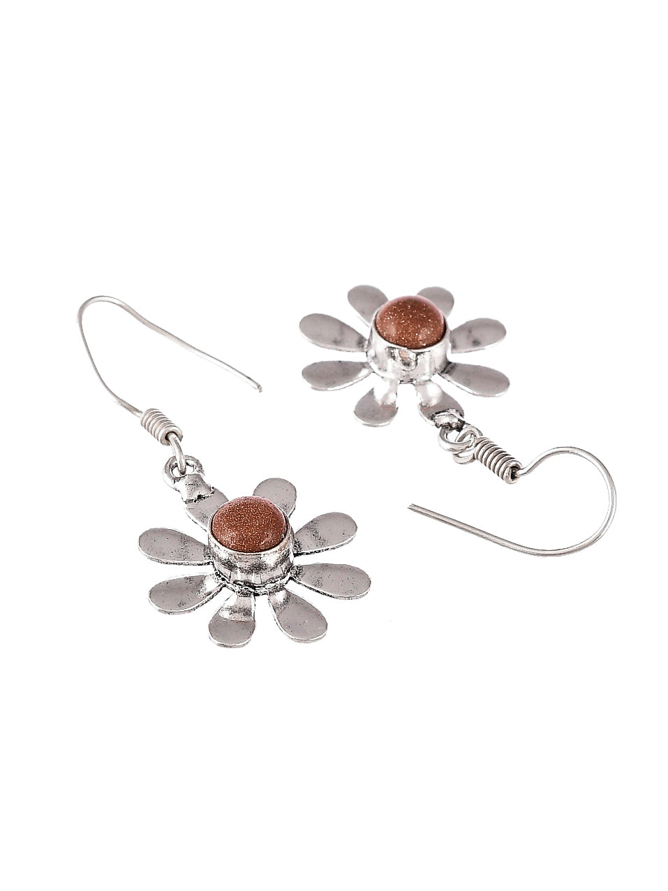 Silver Plated Orange Beaded Floral Drop earrings