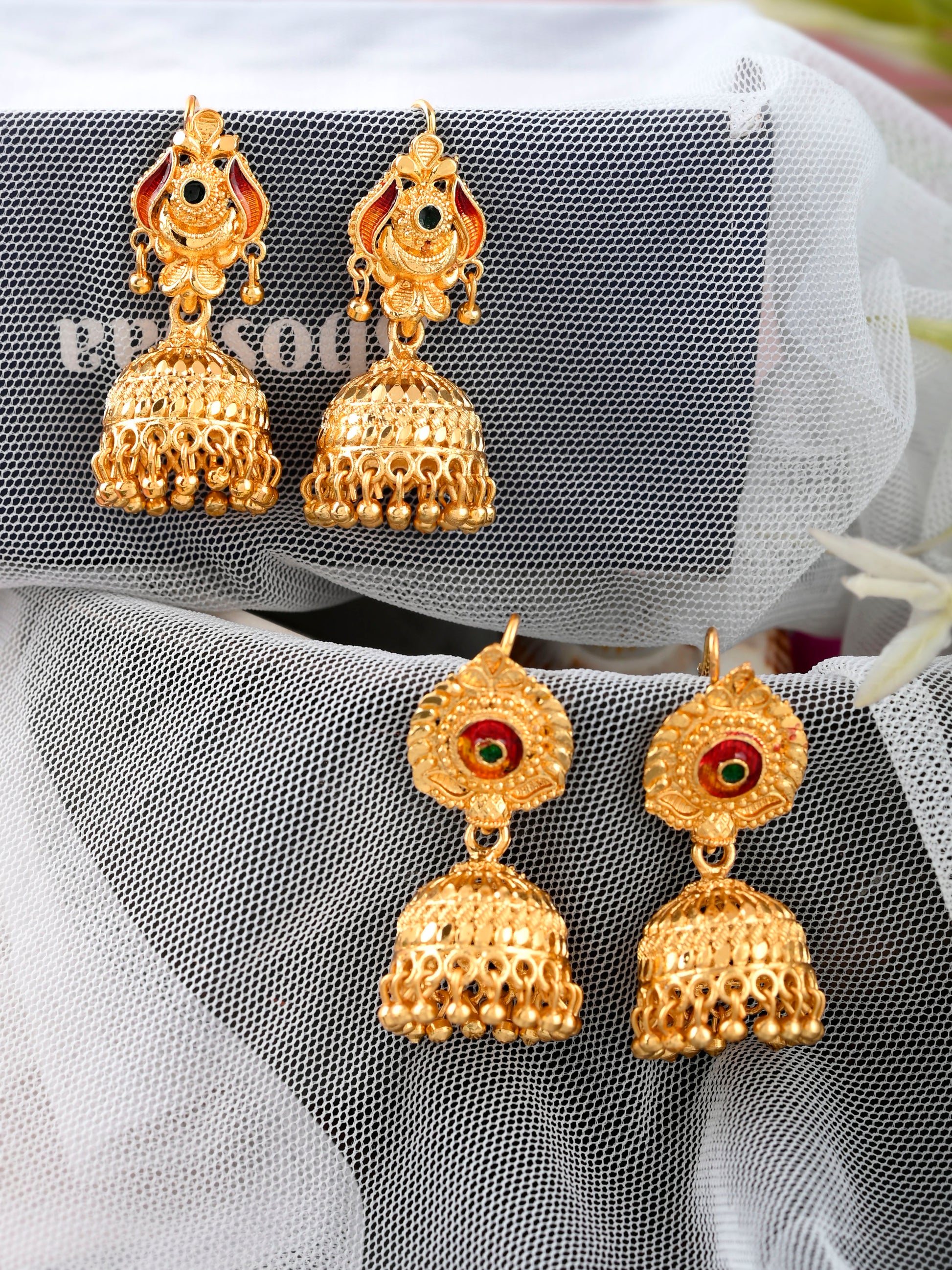 Set of 2 Gold Plated Handcrafted Meenakari Jhumka Earrings for Women Online