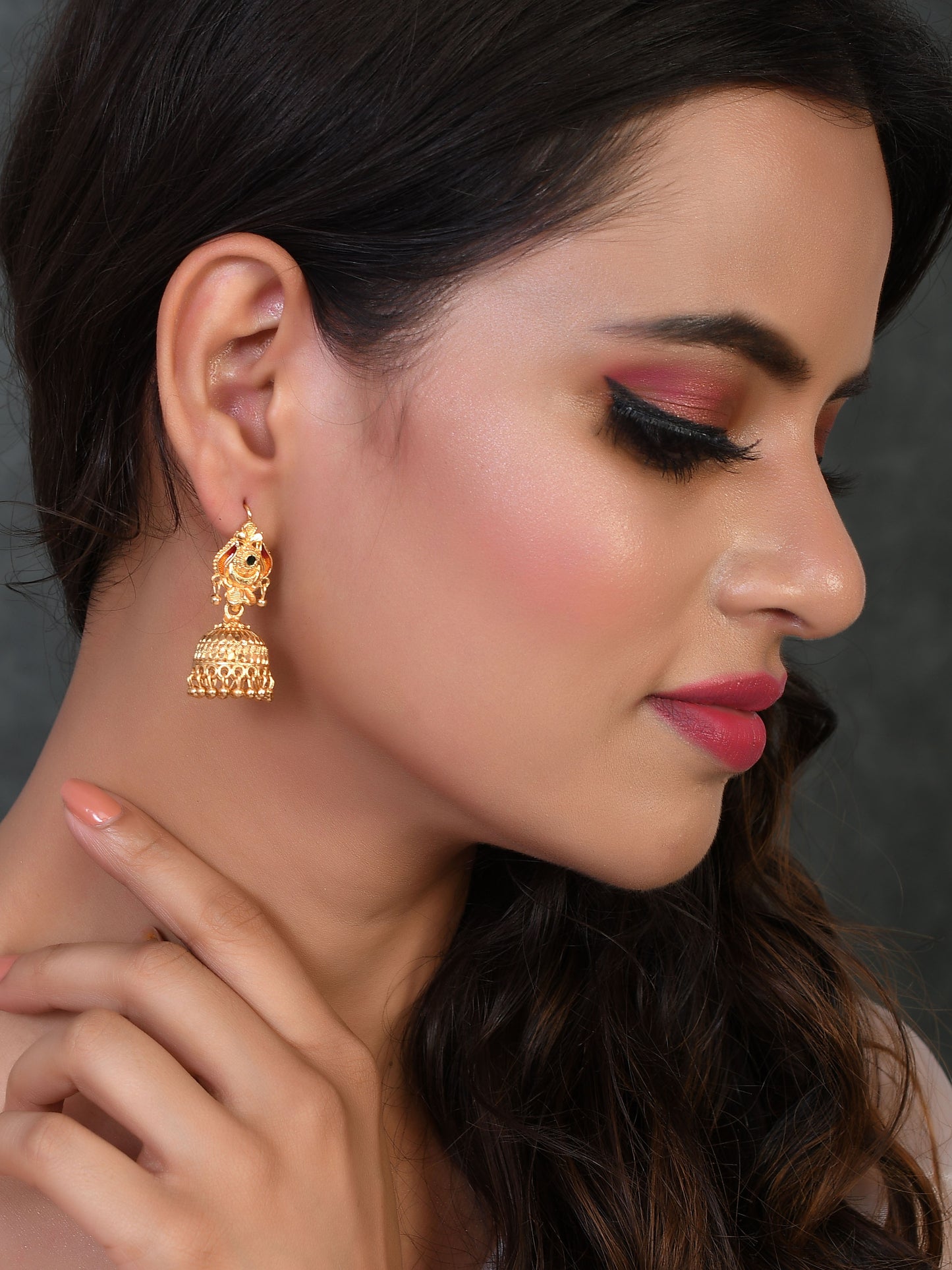 Set of 2 Gold Plated Handcrafted Meenakari Jhumka Earrings