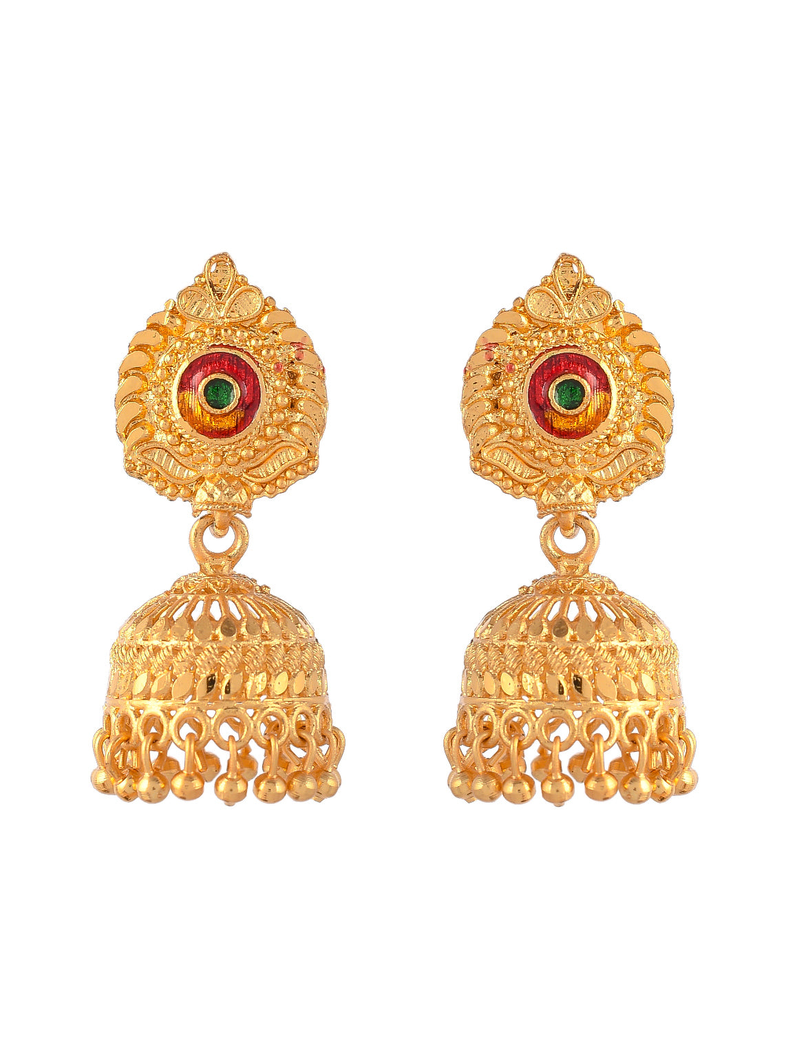 Set of 2 Gold Plated Handcrafted Meenakari Jhumka Earrings