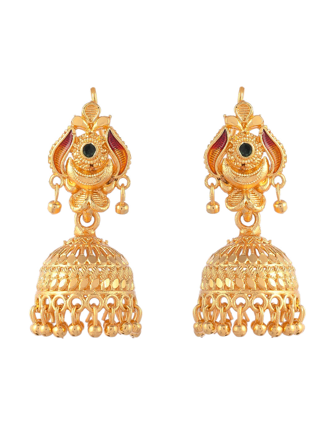 Set of 2 Gold Plated Handcrafted Meenakari Jhumka Earrings