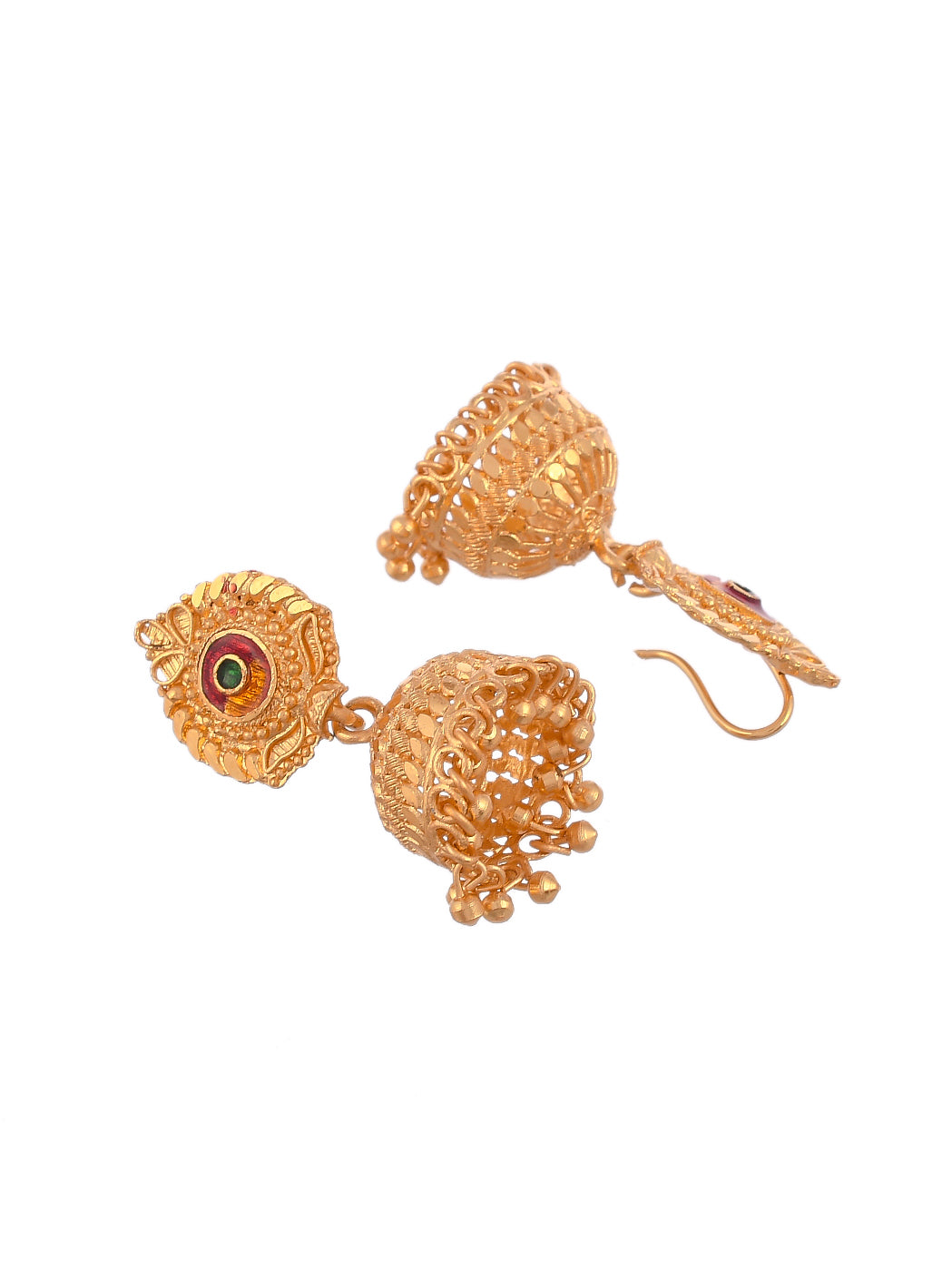 Set of 2 Gold Plated Handcrafted Meenakari Jhumka Earrings