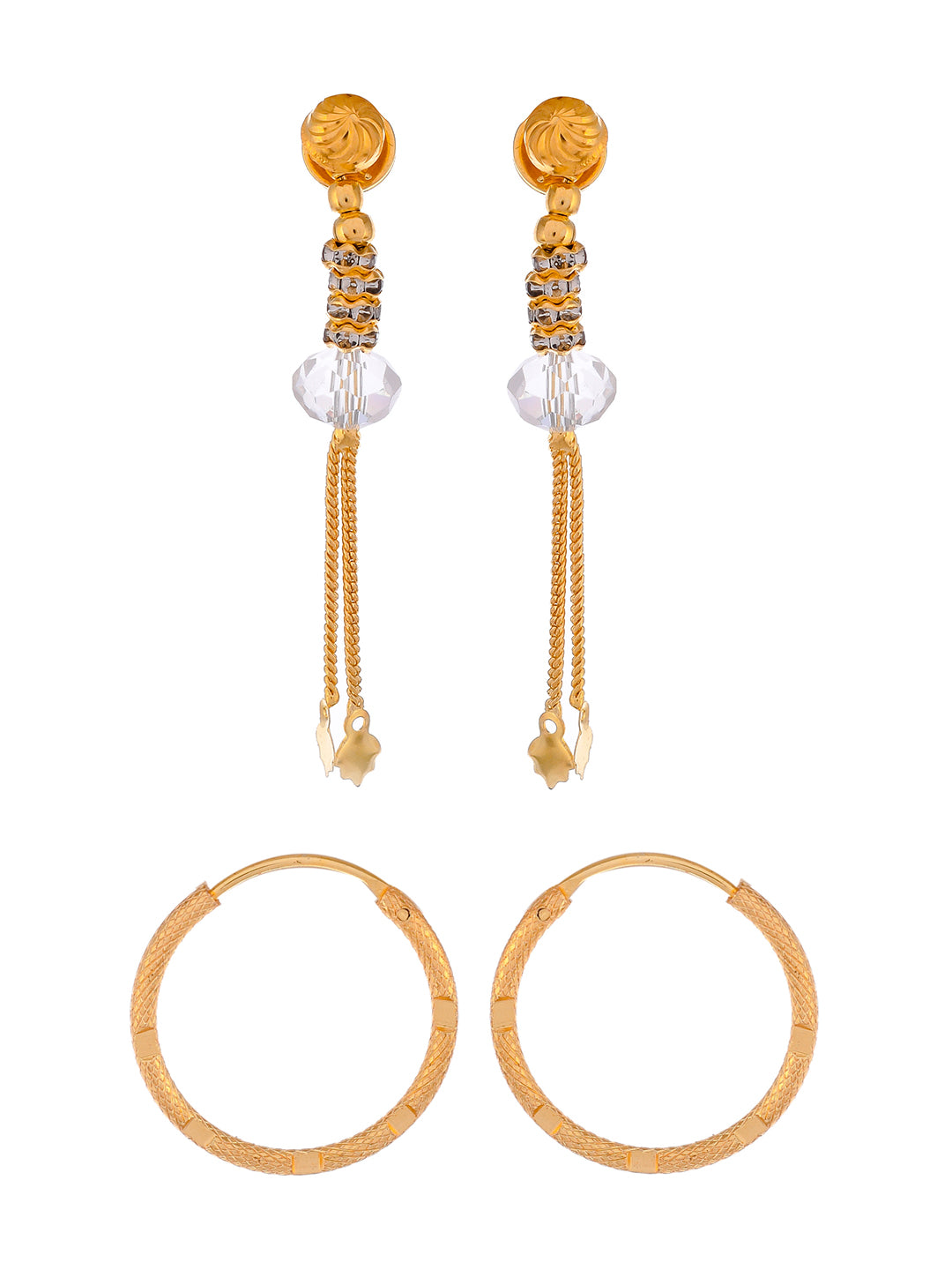 Set of 2 Gold Plated Contemporary Hoop and Dangle Earrings