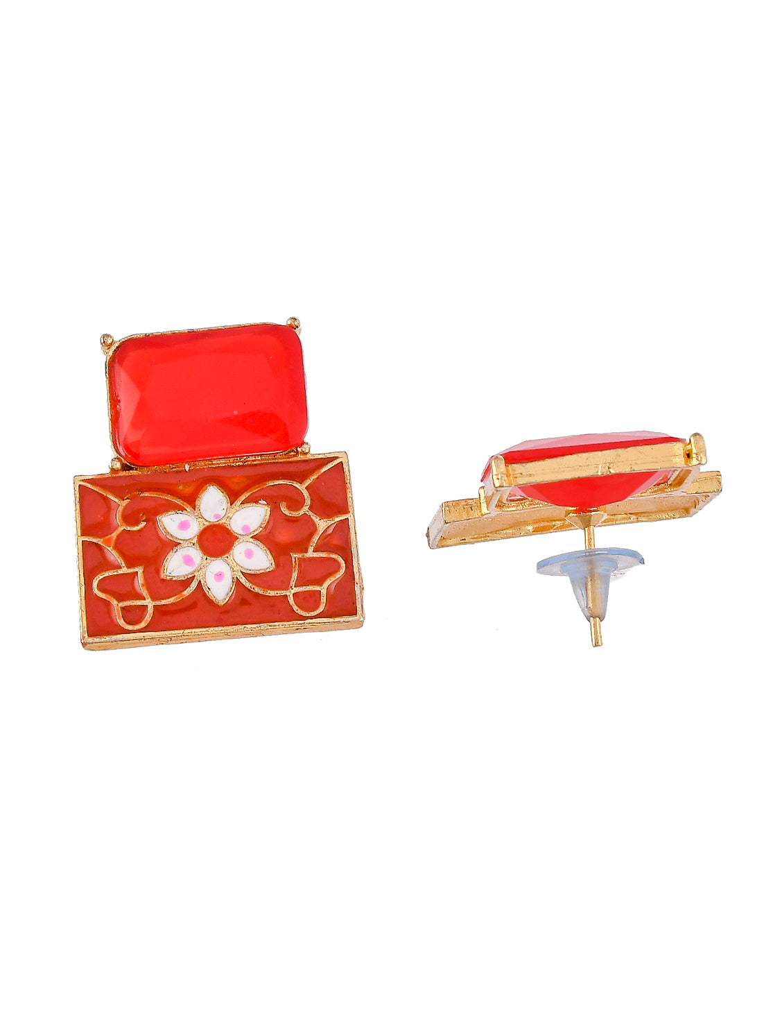 Square Meenakari Stud Earrings