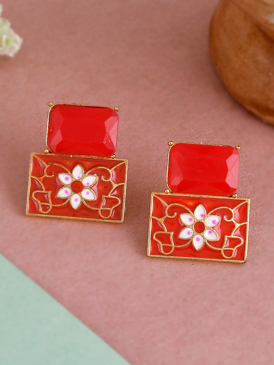 Square Meenakari Stud Earrings for Women Online