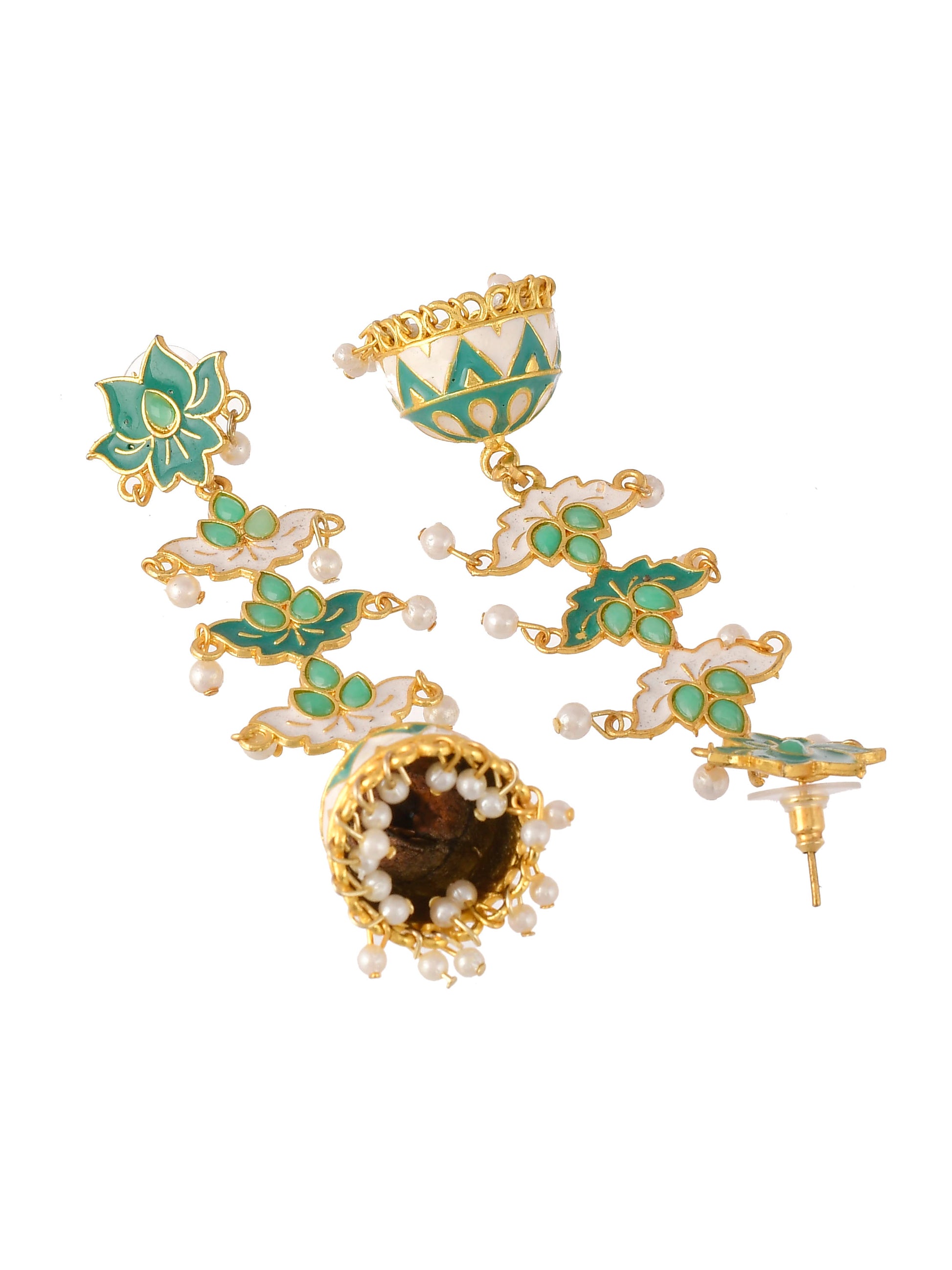 Gold Plated Green Dome Shaped Handcrafted Jhumkas