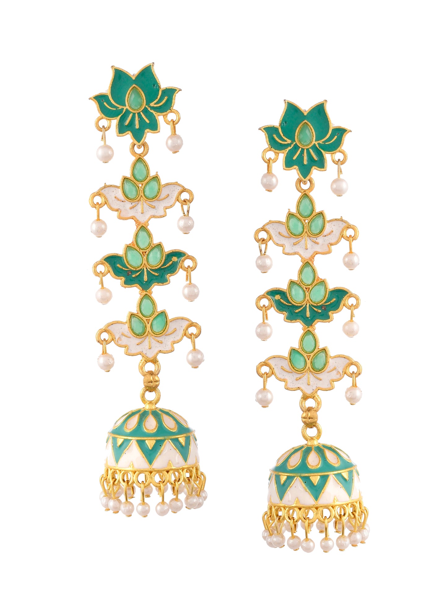 Gold Plated Green Dome Shaped Handcrafted Jhumkas