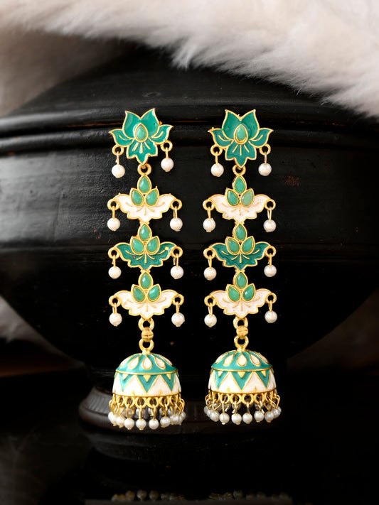 Gold Plated Green Dome Shaped Handcrafted Jhumkas for Women Online
