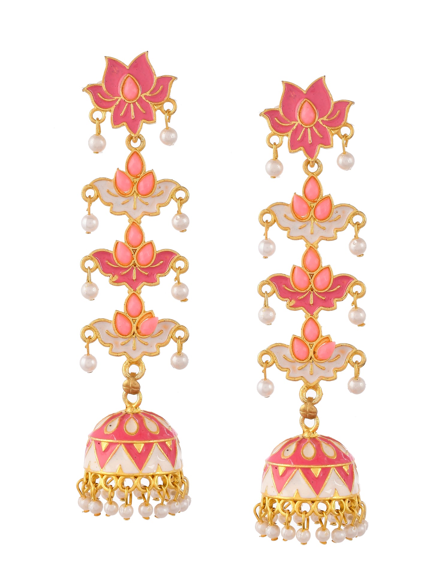 Gold Plated Peach Dome Shaped Handcrafted Jhumkas