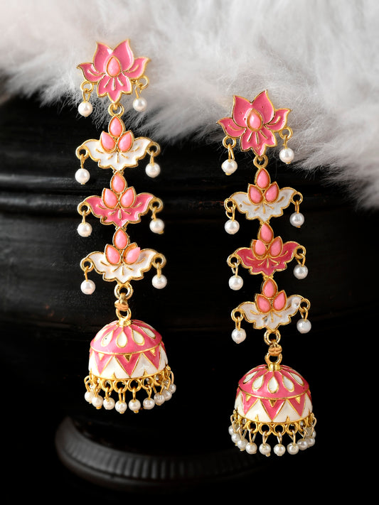 Gold Plated Peach Dome Shaped Handcrafted Jhumkas for Women Online