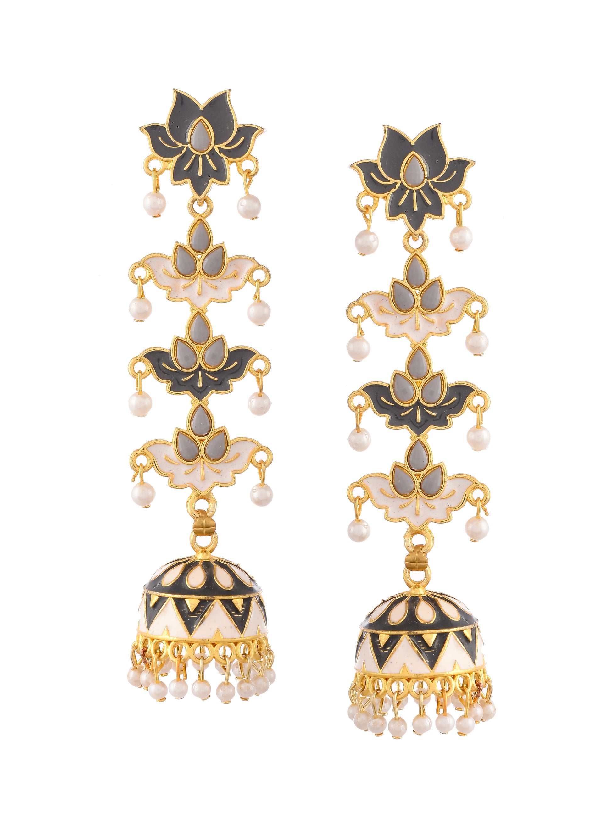 Gold Plated Grey Dome Shaped Handcrafted Jhumkas