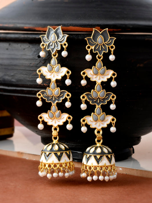Grey Meenakari Handcrafted Jhumkas - Earrings for Women Online